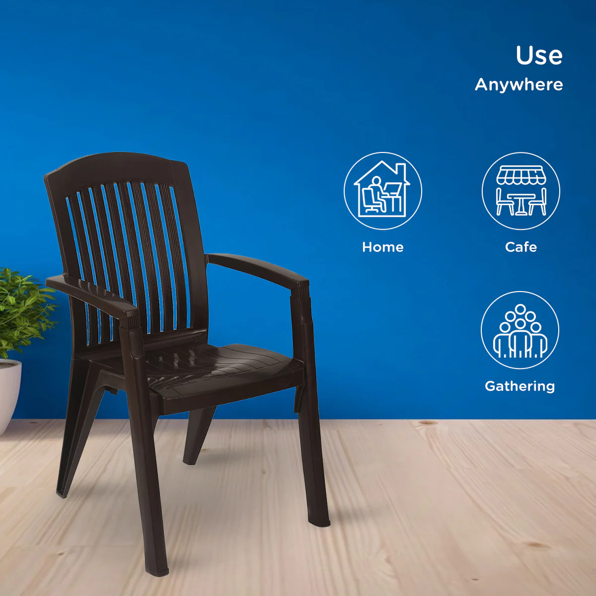 Nilkamal Heritage Plastic Arm Chair (Weather Brown) - Image 3