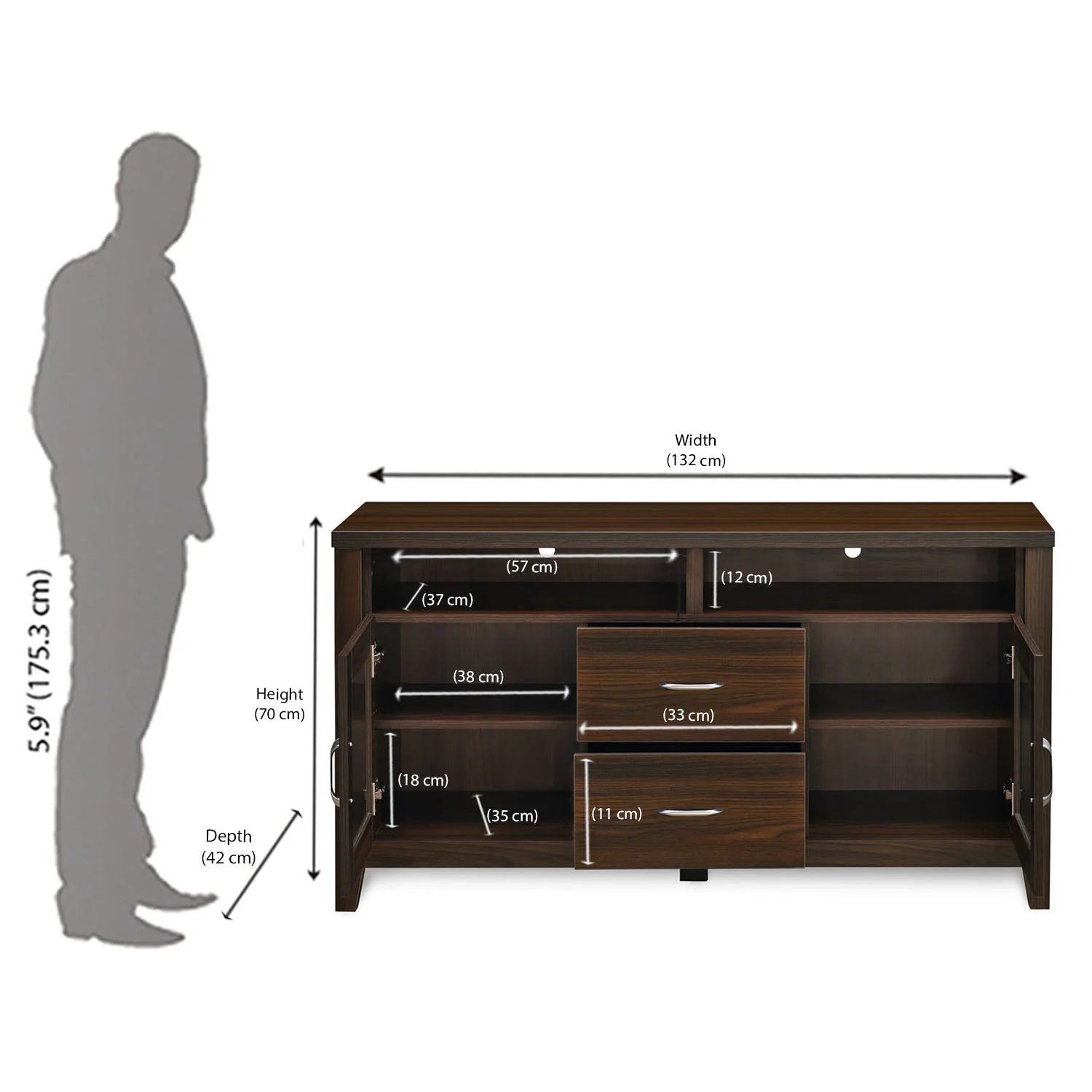 Nilkamal Jonas Engineered Wood TV & Entertainment Unit (Classic Walnut) - Image 8