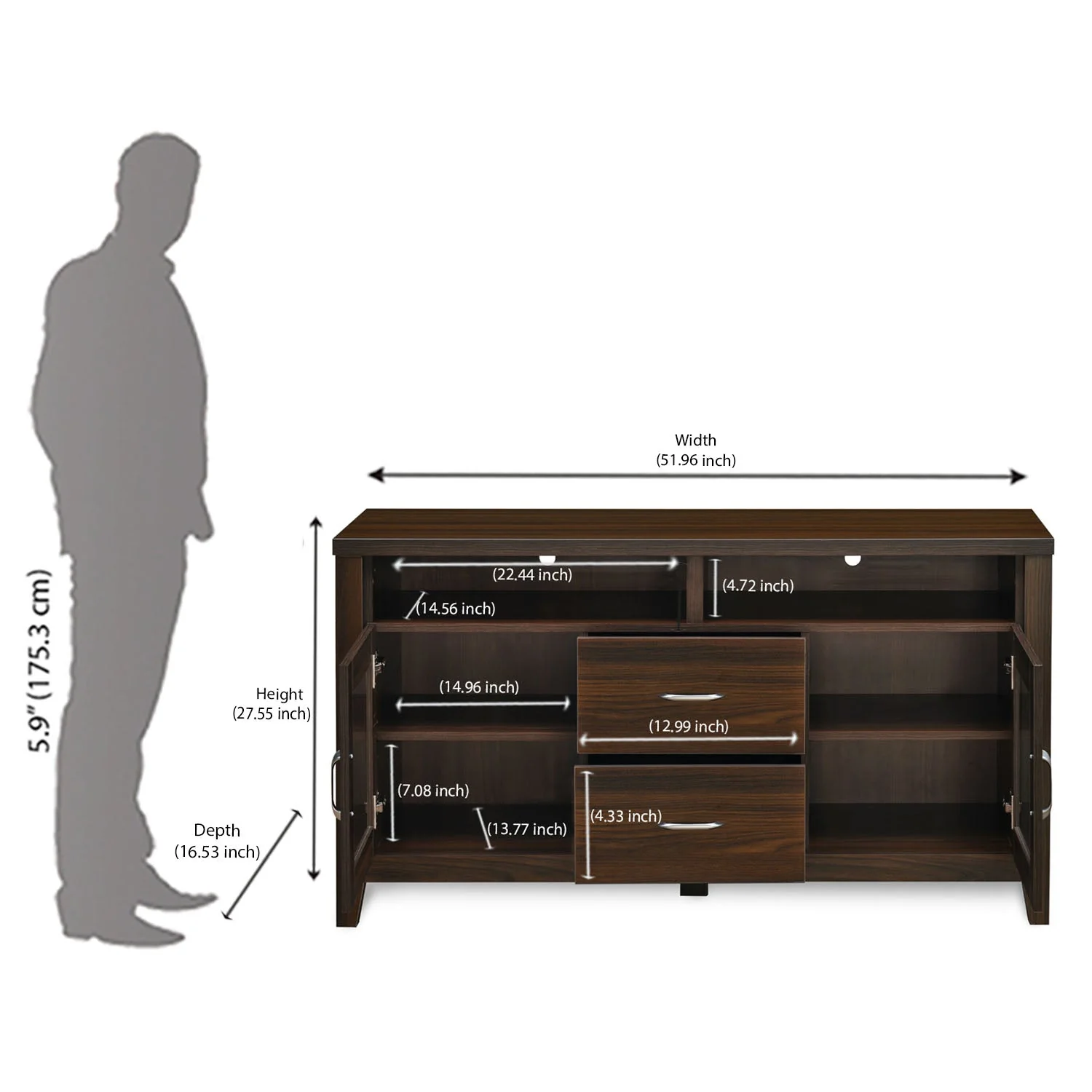 Nilkamal Jonas Engineered Wood TV & Entertainment Unit (Classic Walnut) - Image 9
