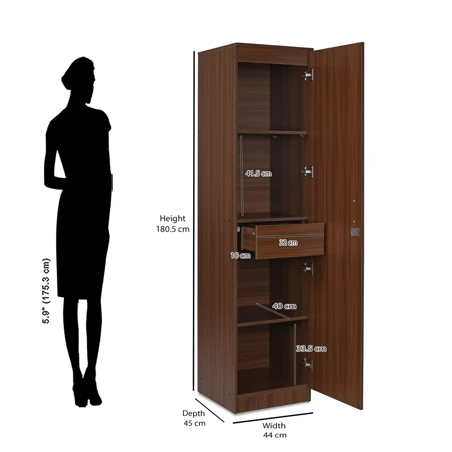 Nilkamal Joyce 1 Door Wardrobe With Mirror (Classic Walnut) - Image 8