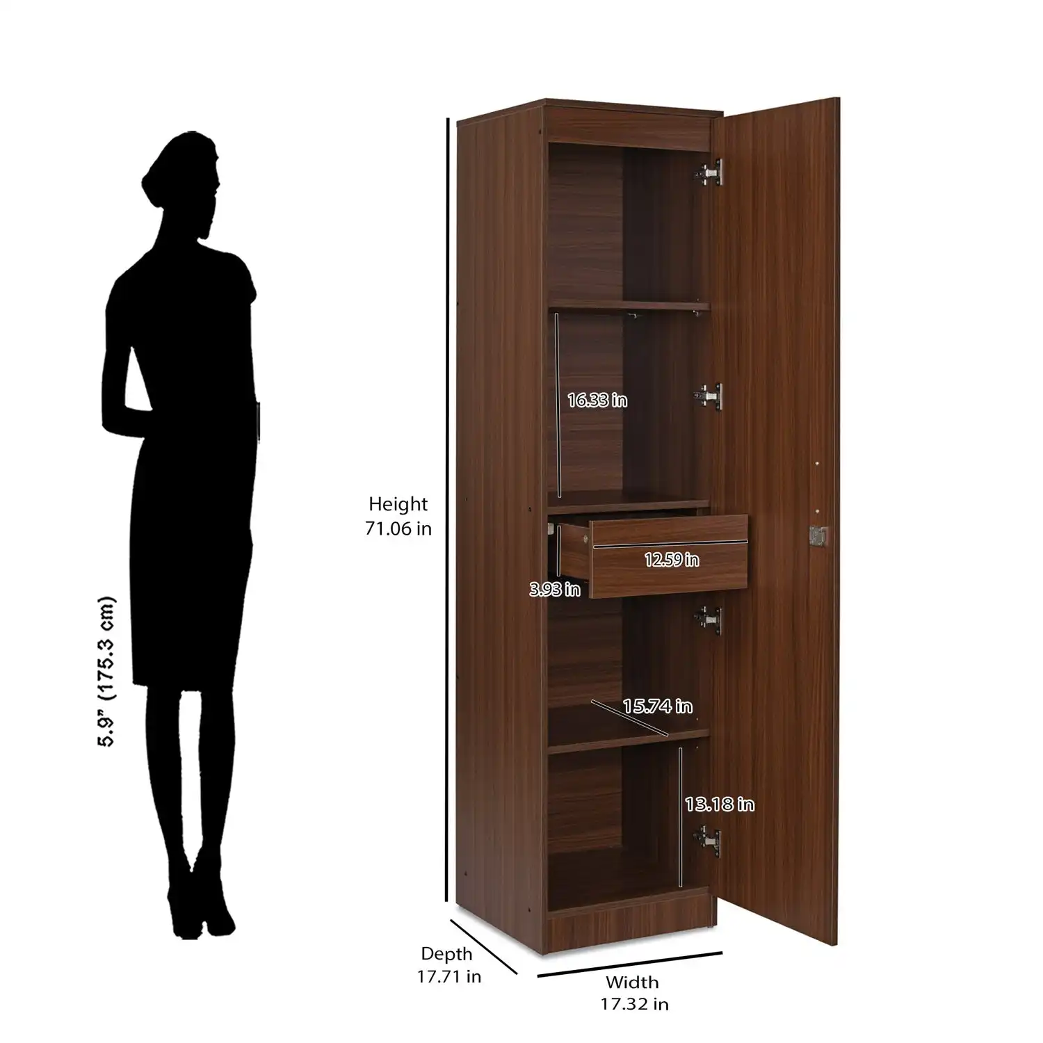 Nilkamal Joyce 1 Door Wardrobe With Mirror (Classic Walnut) - Image 9