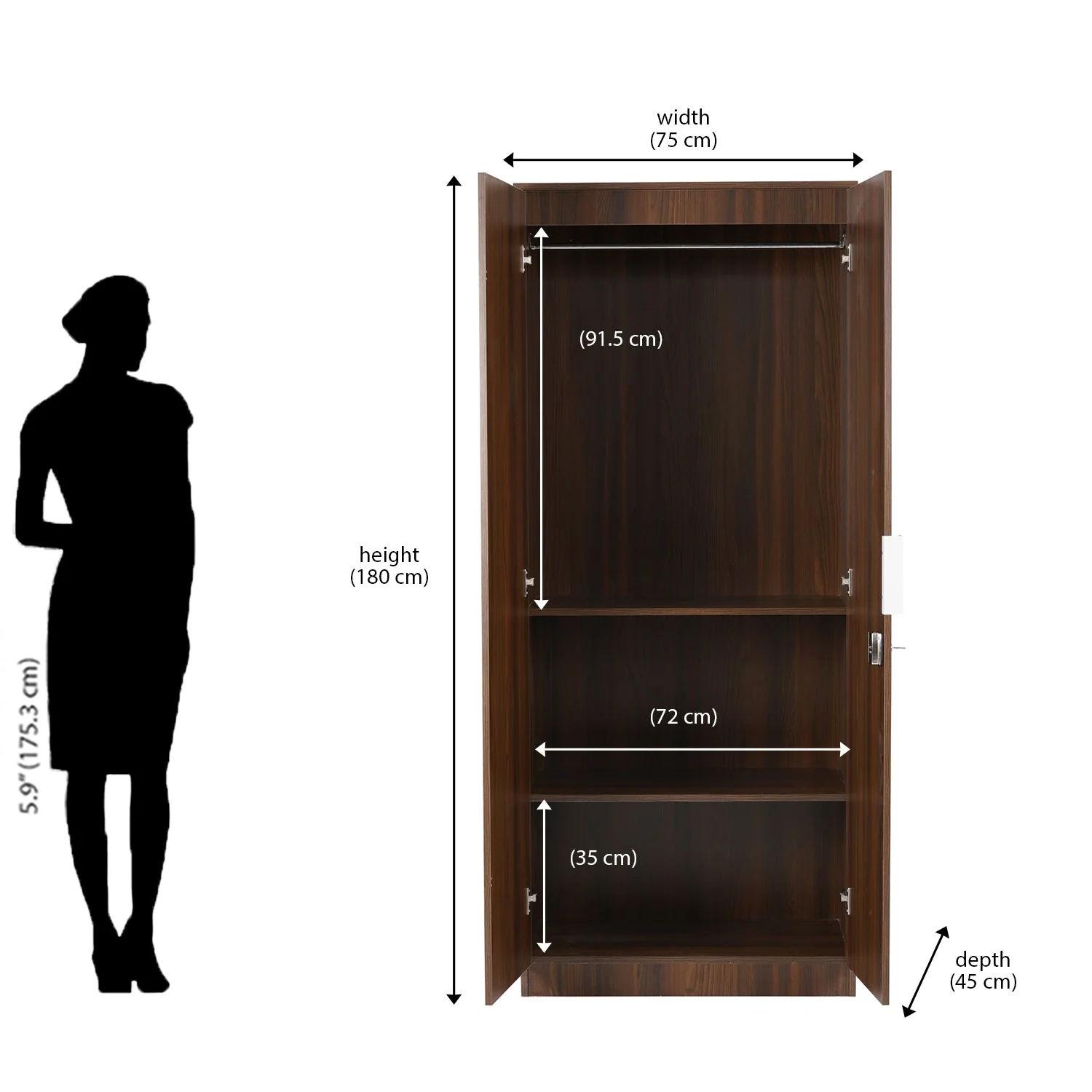 Nilkamal Joyce 2 Door Wardrobe (Classic Walnut) - Image 9