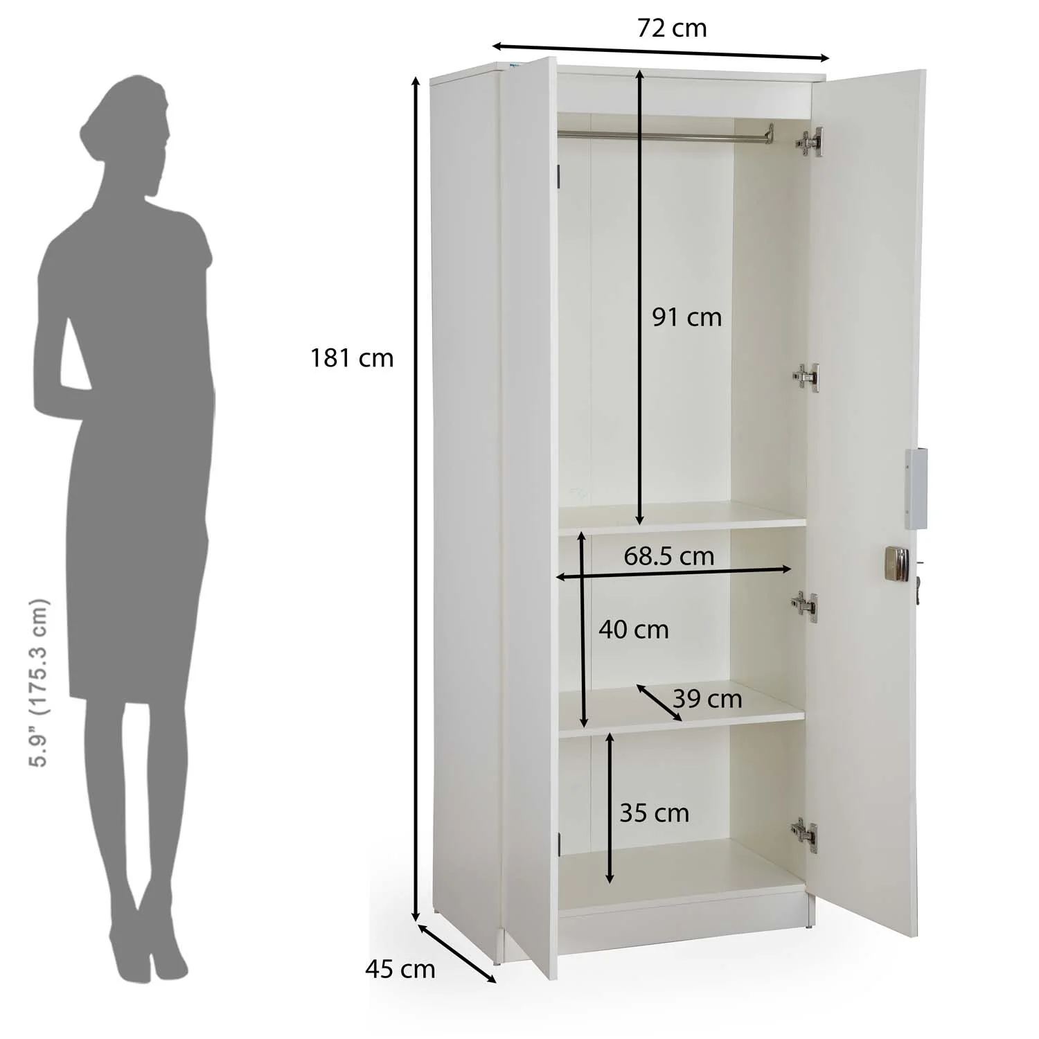 Nilkamal Joyce 2 Door Wardrobe (Frosty White) - Image 11