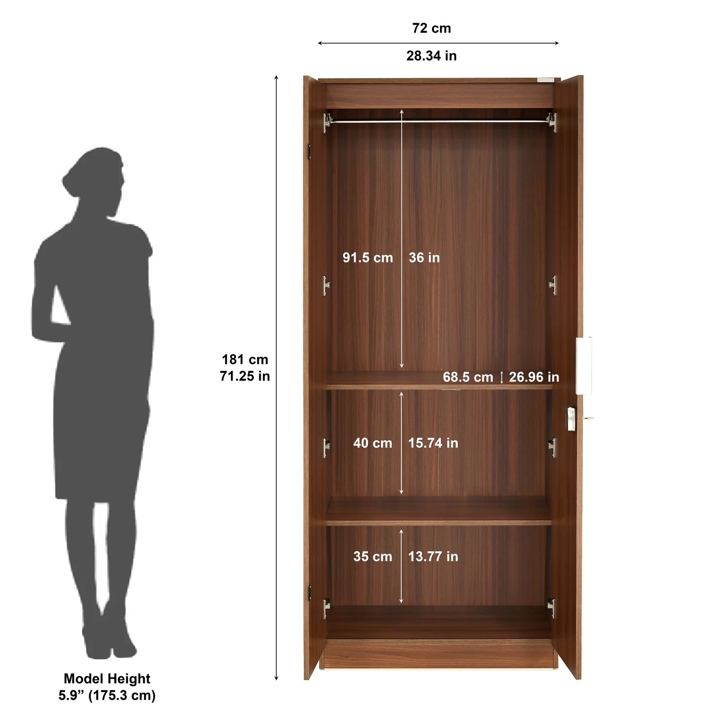 Nilkamal Joyce 2 Door Wardrobe With Mirror (Classic Walnut) - Image 11
