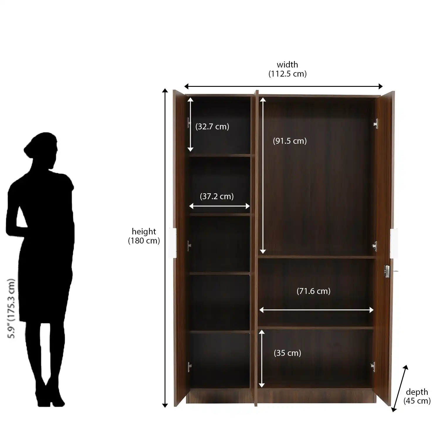 Nilkamal Joyce 3 Door Wardrobe (Classic Walnut) - Image 10