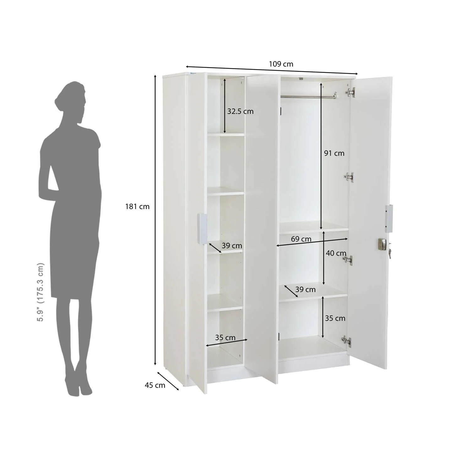 Nilkamal Joyce 3 Door Wardrobe (Frosty White) - Image 11