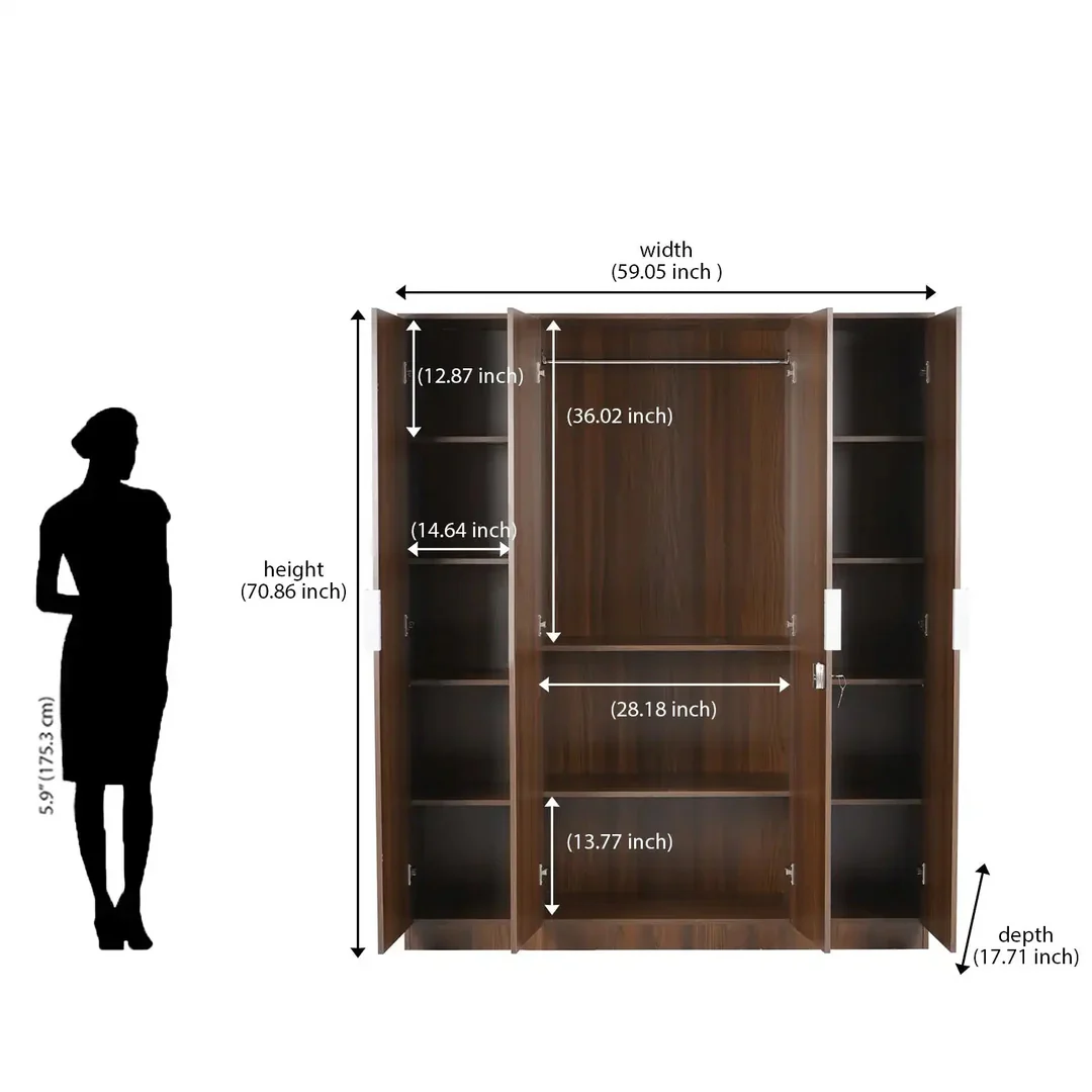Nilkamal Joyce 4 Door Wardrobe (Classic Walnut) - Image 10
