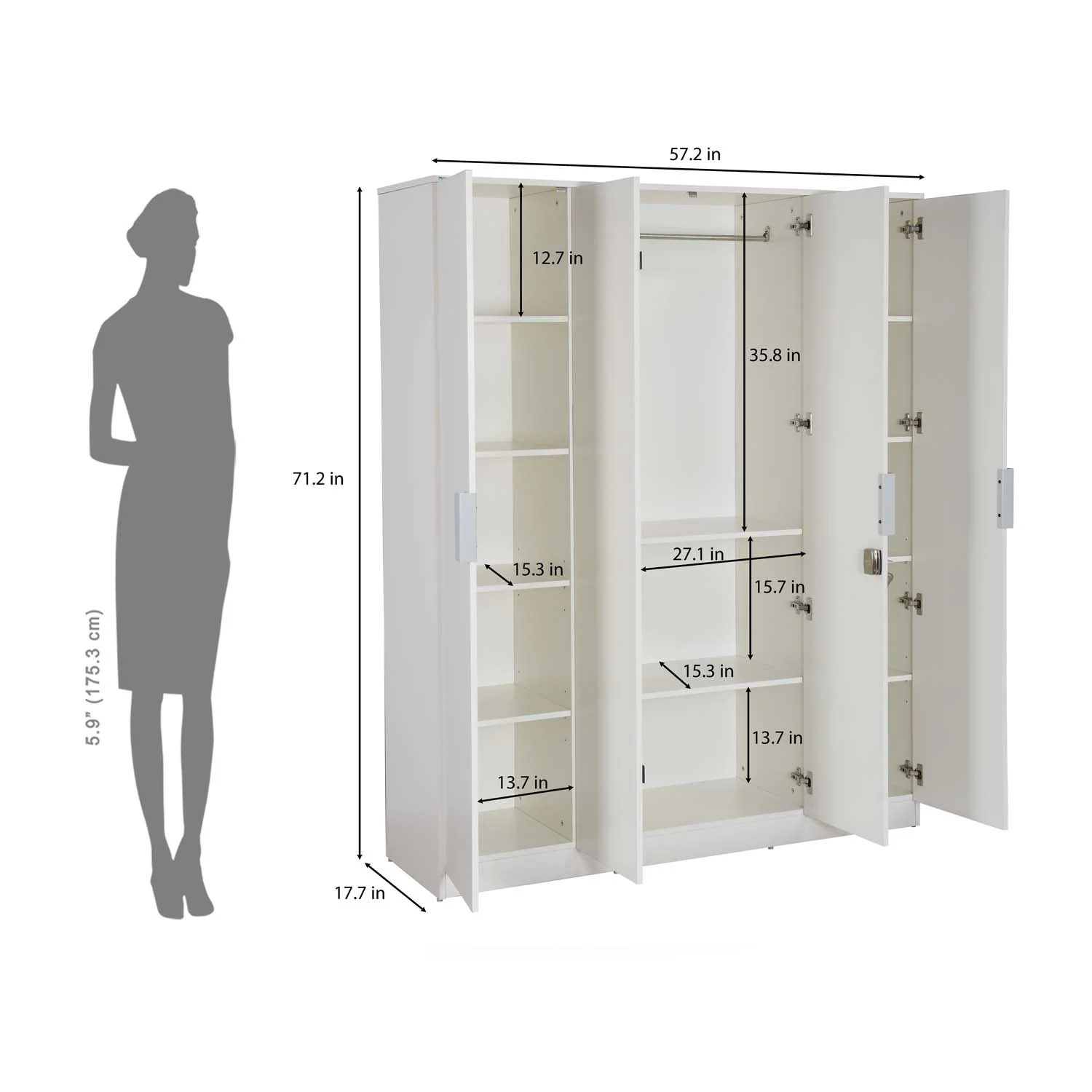 Nilkamal Joyce 4 Door Wardrobe (Frosty White) - Image 13