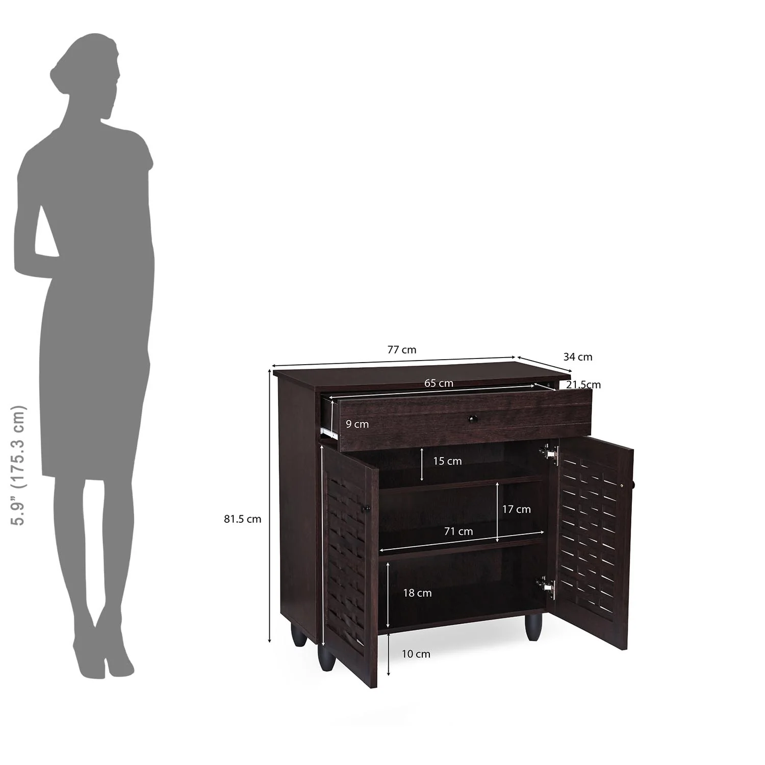 Nilkamal Kaira 2 Door Shoe Rack with Drawer (Wenge) - Image 2