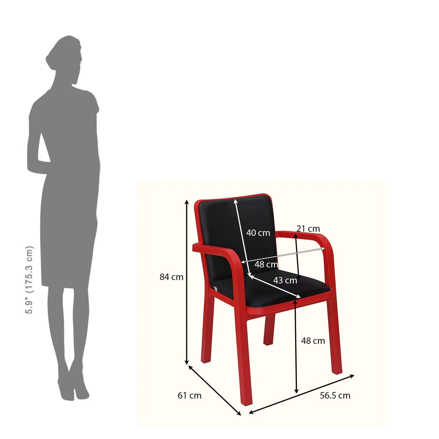 Nilkamal Luxe Full-Back Cushioned Plastic Chair (Bright Red & Black) - Image 12