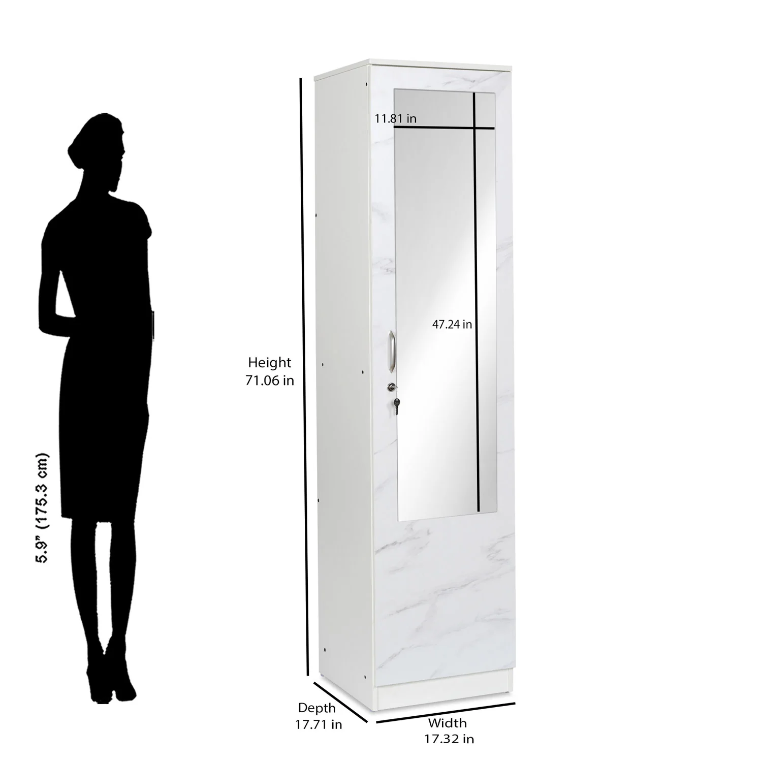 Nilkamal Marbito 1 Door Wardrobe With Mirror (White) - Image 10