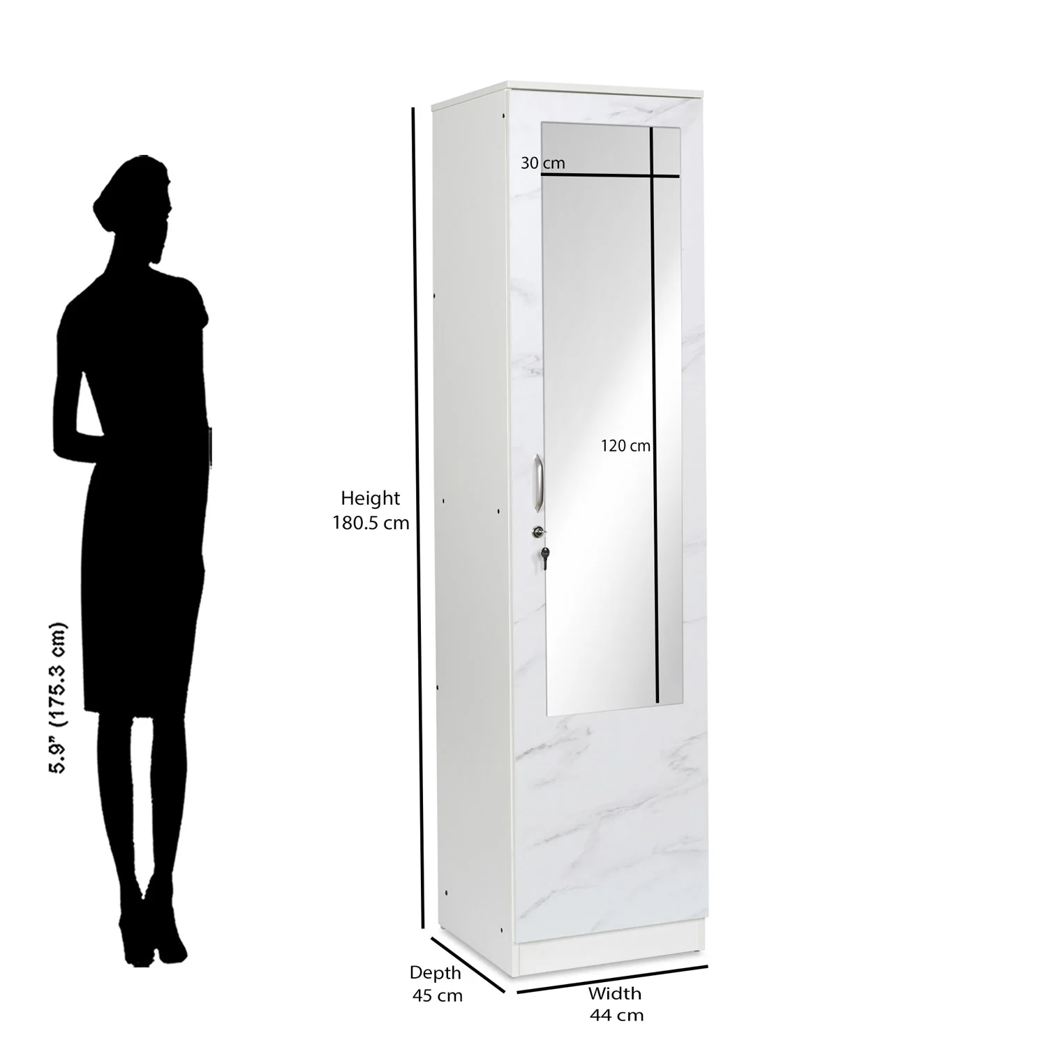 Nilkamal Marbito 1 Door Wardrobe With Mirror (White) - Image 11