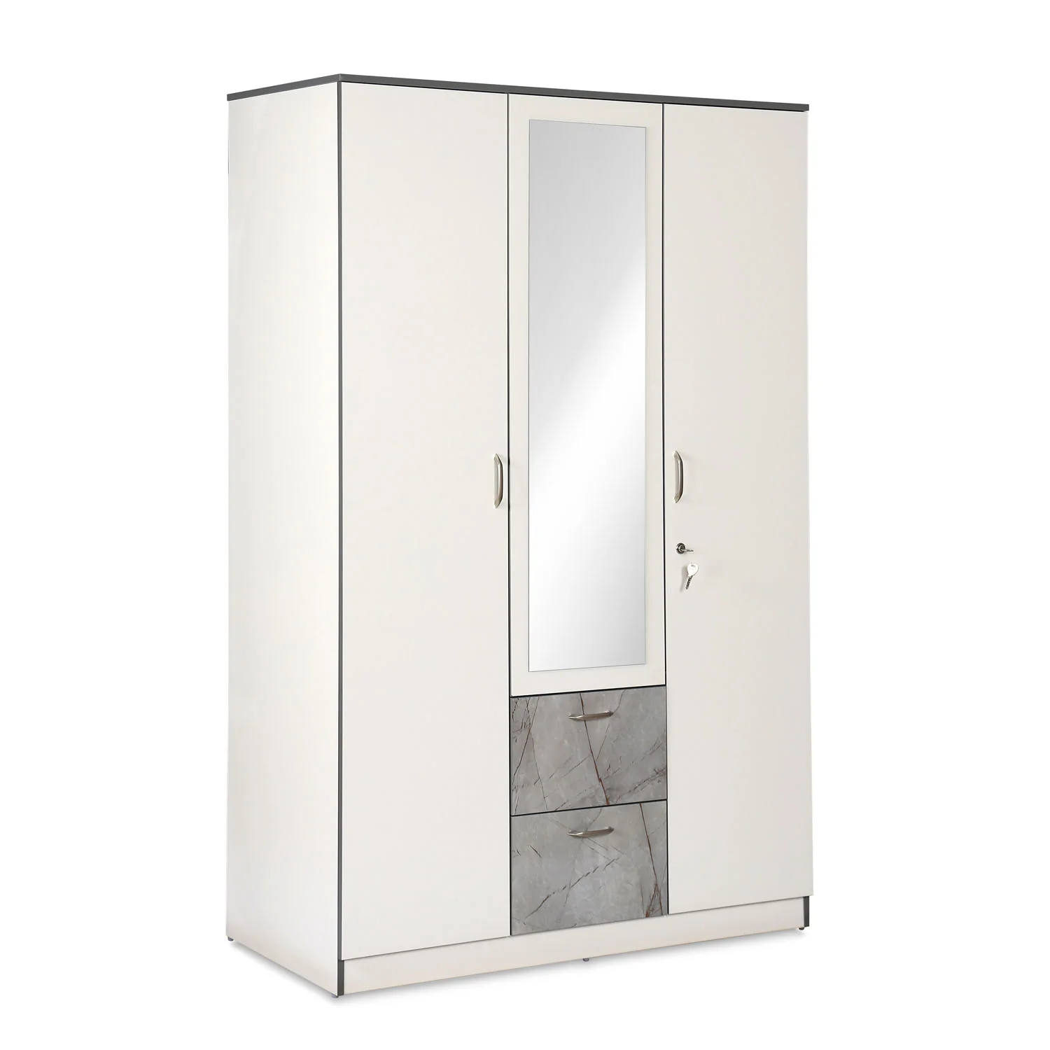 Nilkamal Marbito 3 Door Wardrobe With Mirror (White) - Image 3