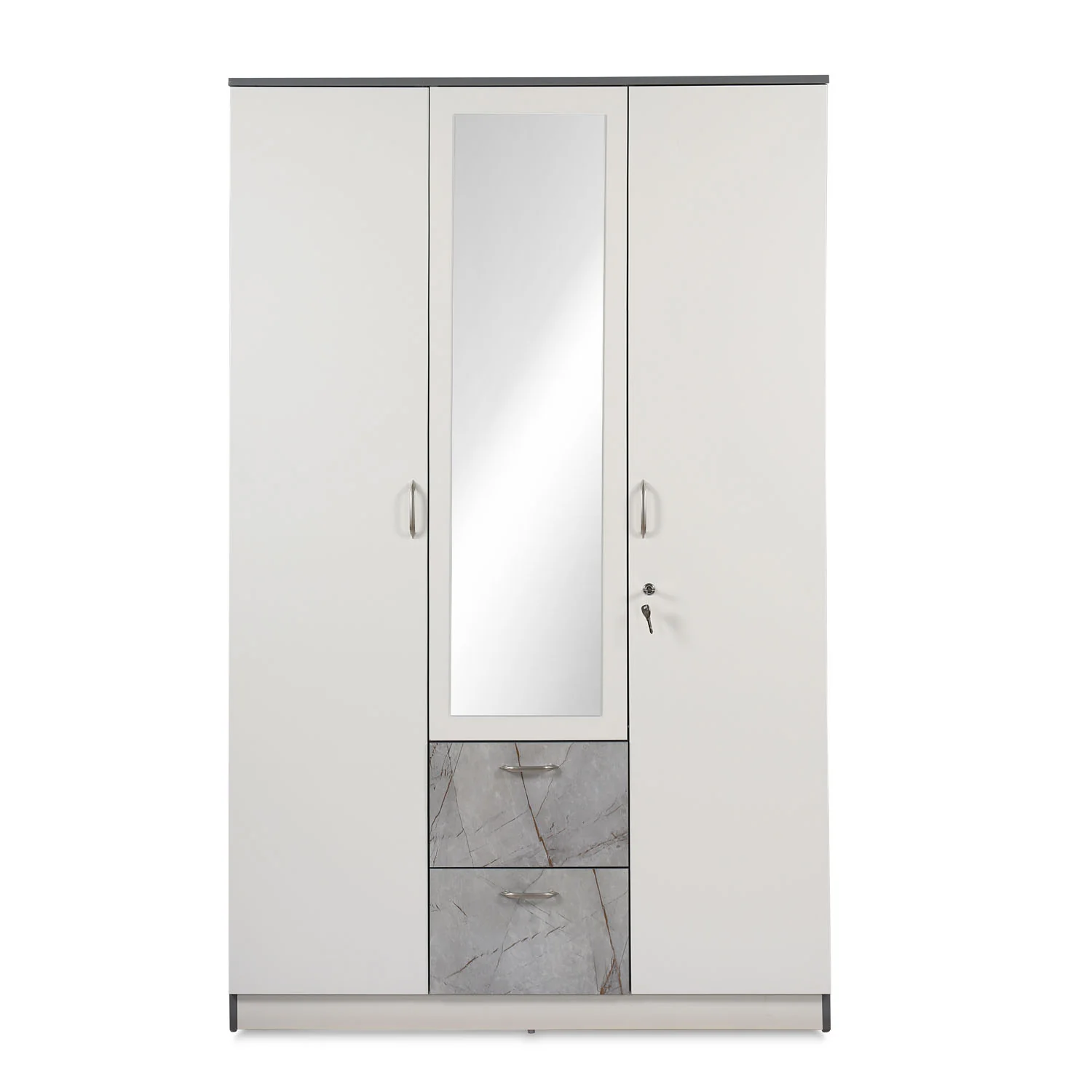 Nilkamal Marbito 3 Door Wardrobe With Mirror (White) - Image 4