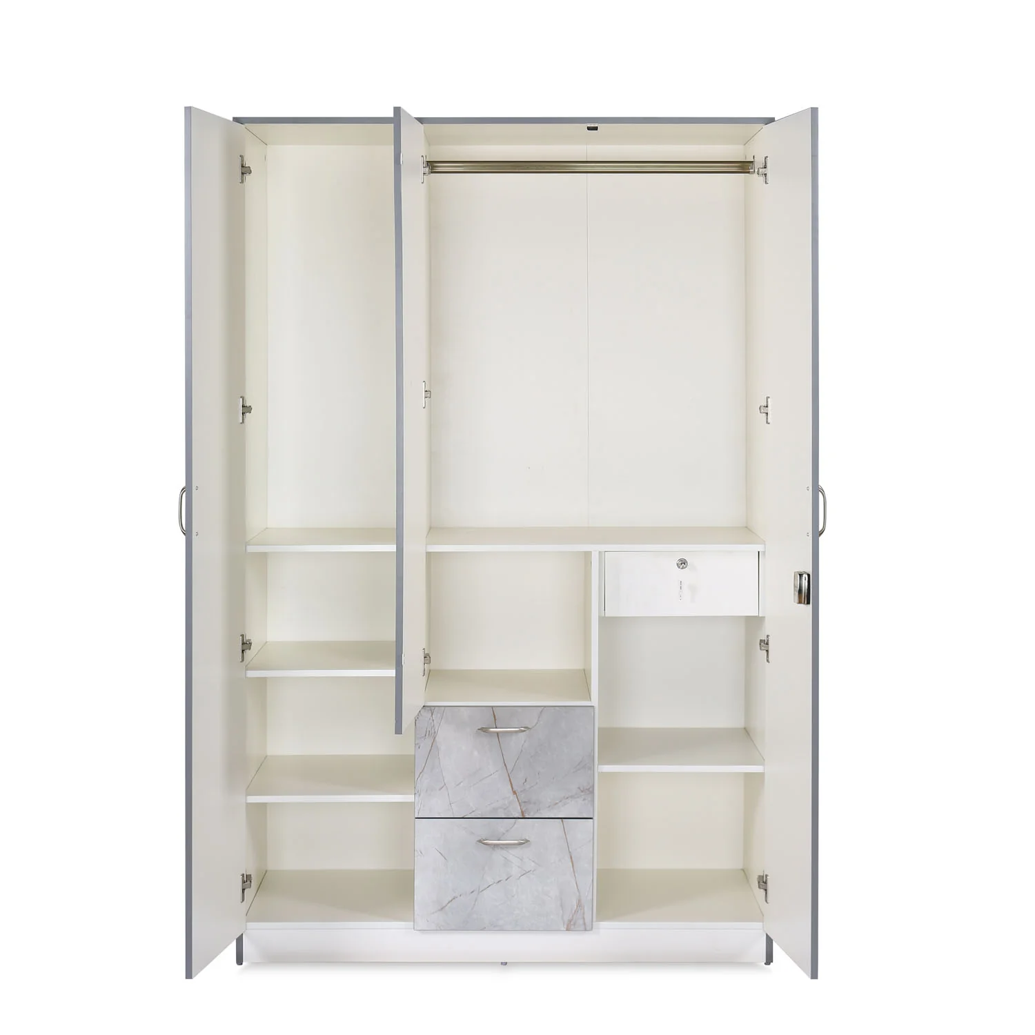 Nilkamal Marbito 3 Door Wardrobe With Mirror (White) - Image 5