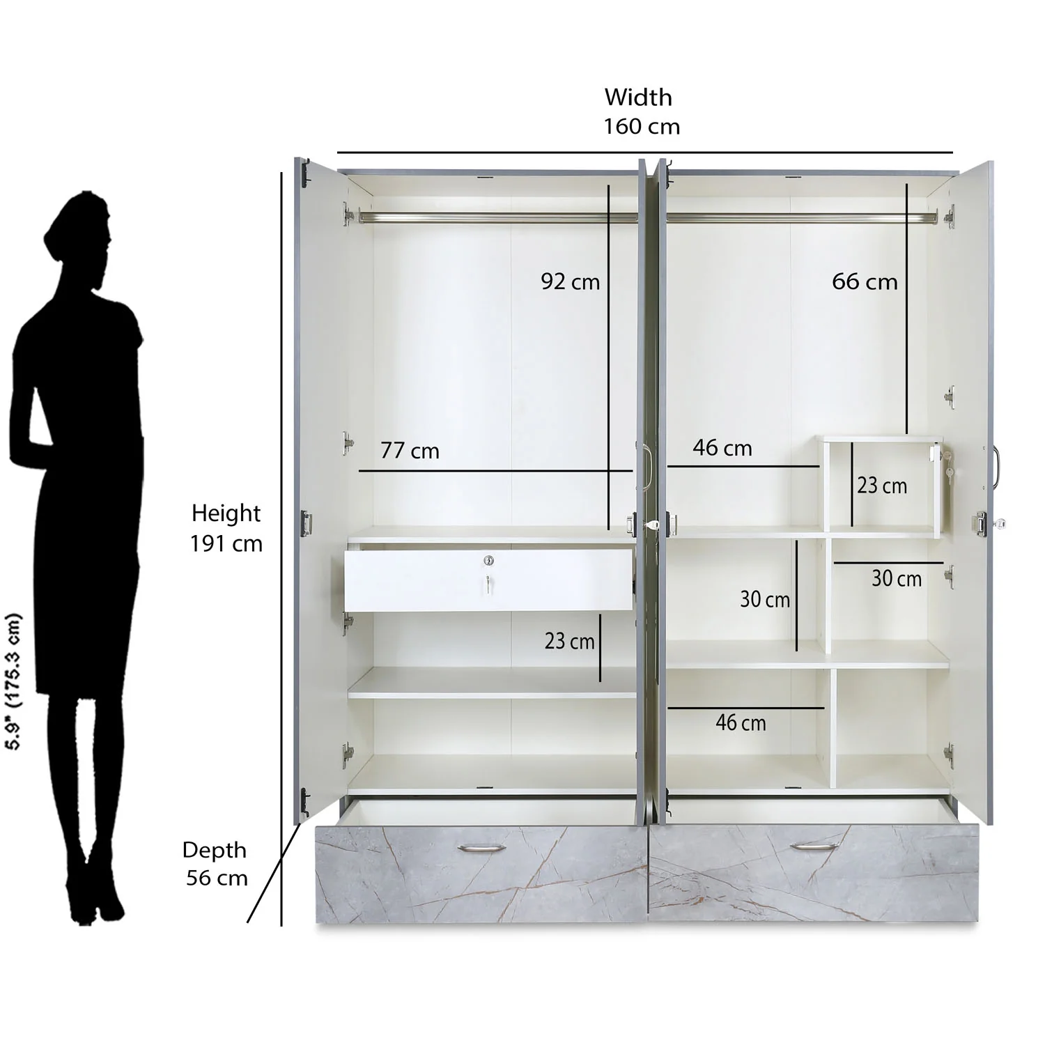Nilkamal Marbito 4 Door Wardrobe With Mirror (White) - Image 12
