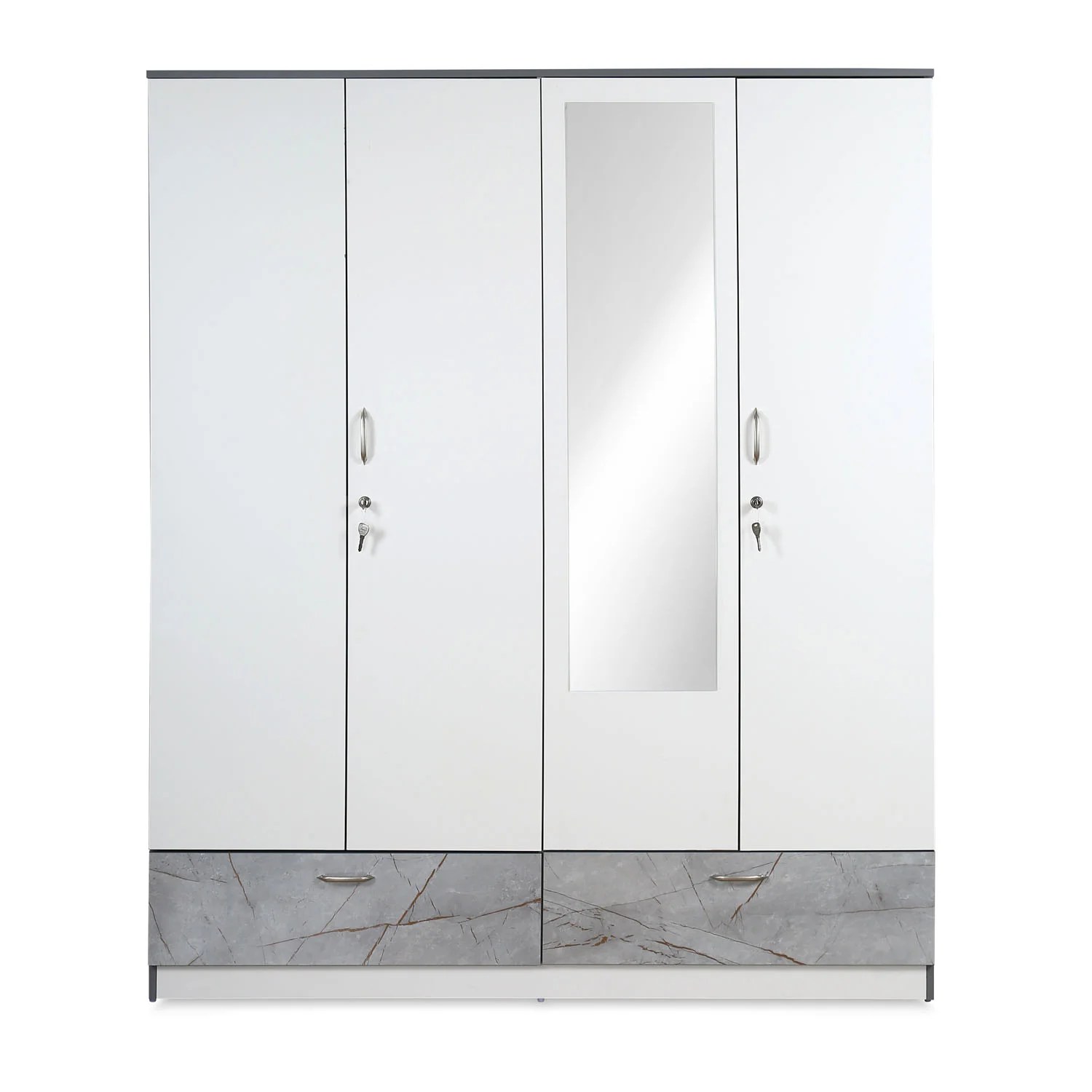 Nilkamal Marbito 4 Door Wardrobe With Mirror (White) - Image 3