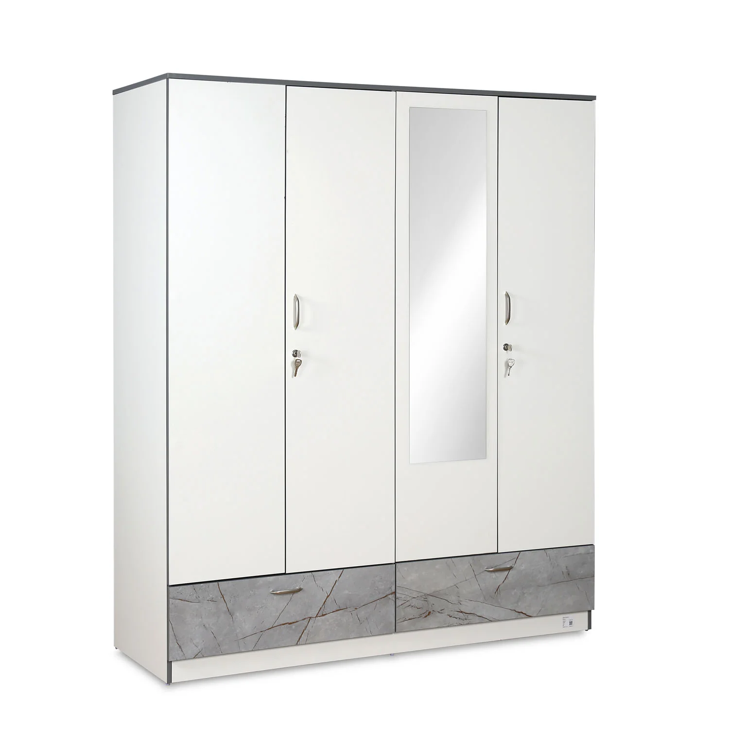 Nilkamal Marbito 4 Door Wardrobe With Mirror (White) - Image 4