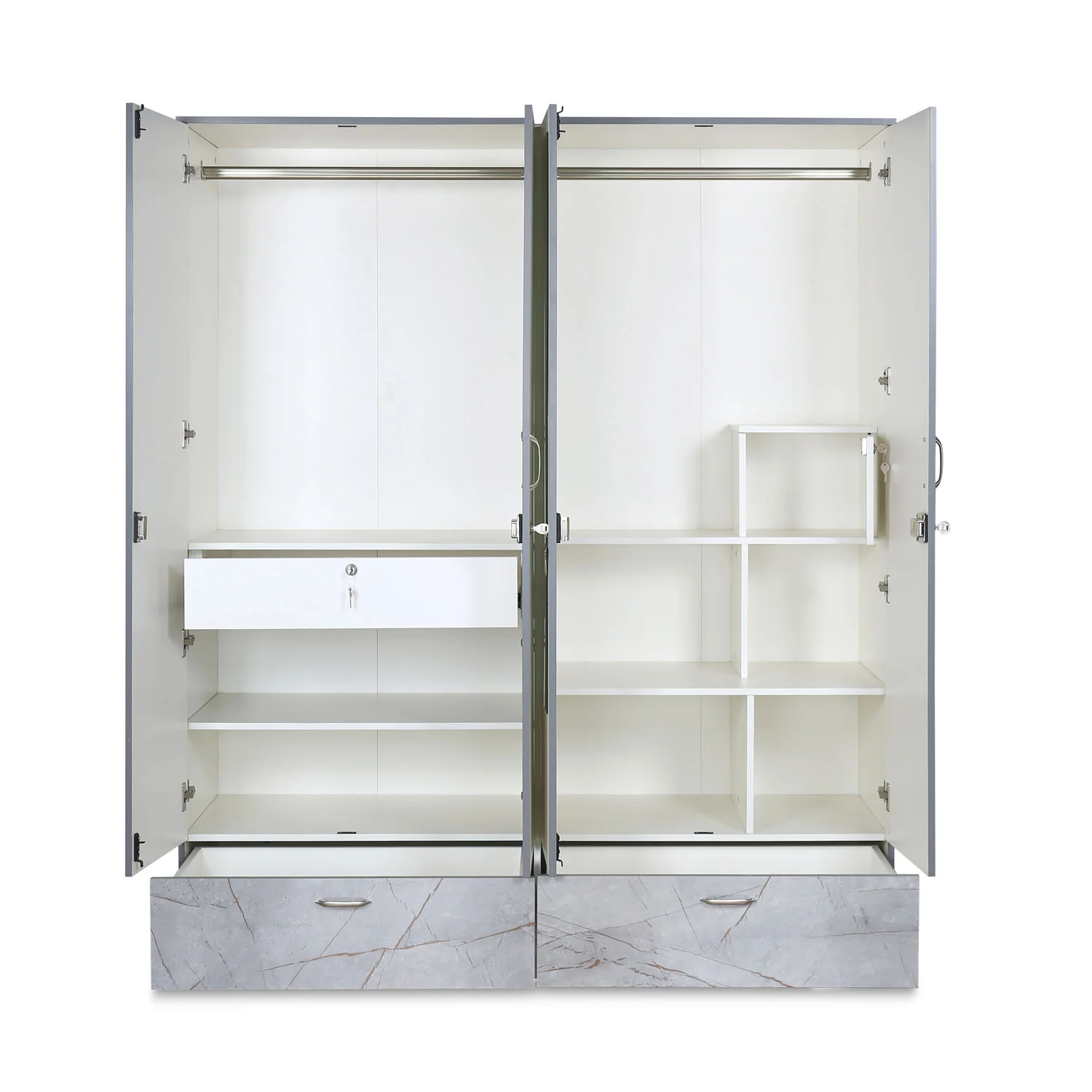 Nilkamal Marbito 4 Door Wardrobe With Mirror (White) - Image 5