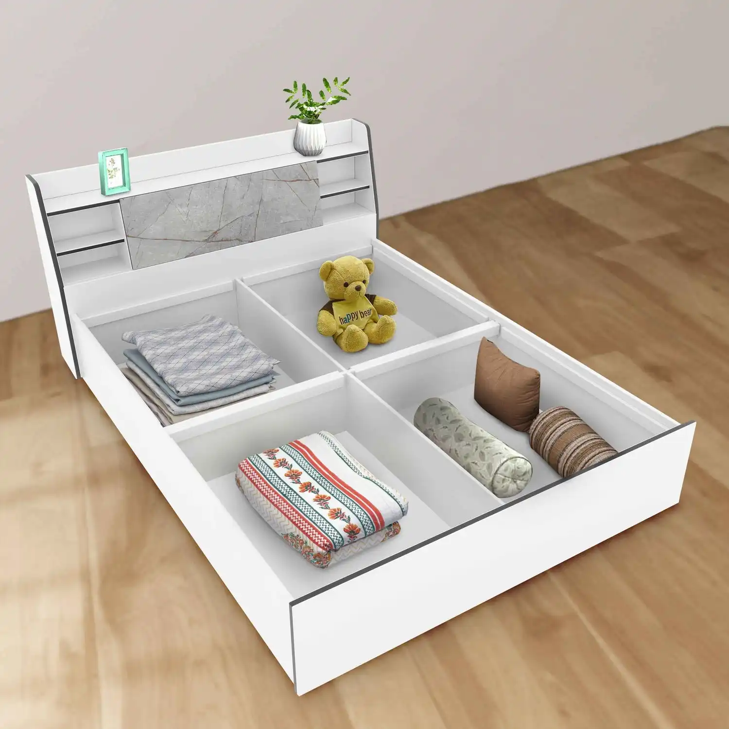 Nilkamal Marbito Queen Bed With Headboard & Box Storage (White) - Image 3