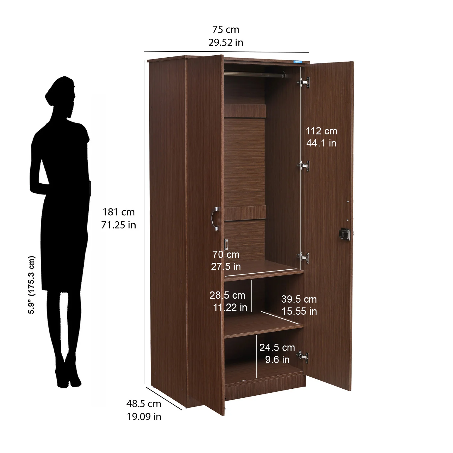 Nilkamal Massif 2 Door Wardrobe (Legno Oak) - Image 9