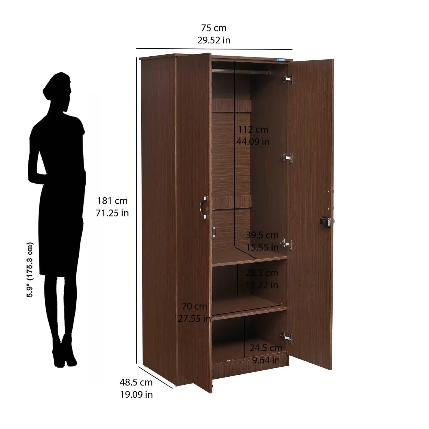 Nilkamal Massif 2 Door Wardrobe with Mirror (Legno Oak) - Image 10