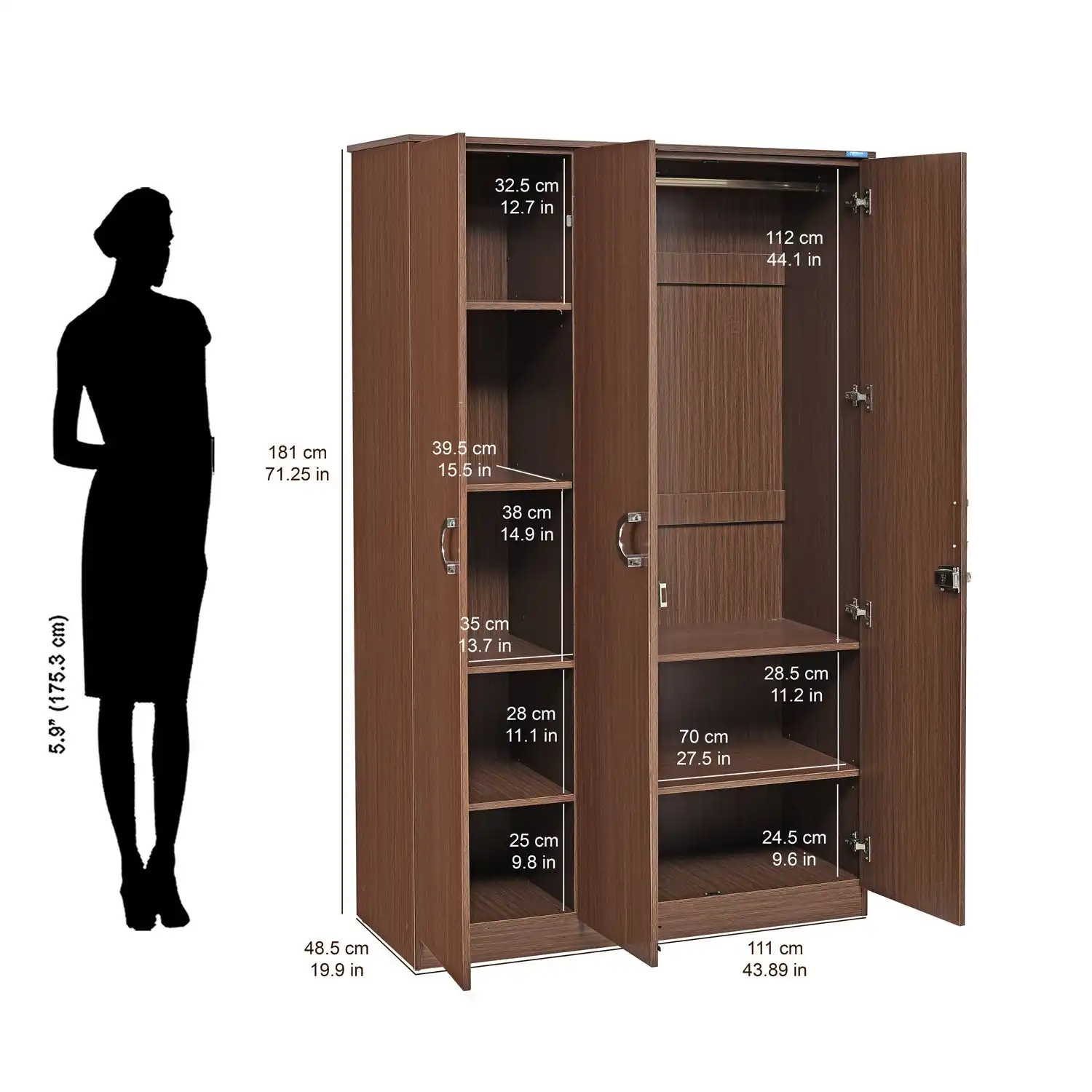 Nilkamal Massif 3 Door Wardrobe (Legno Oak) - Image 9