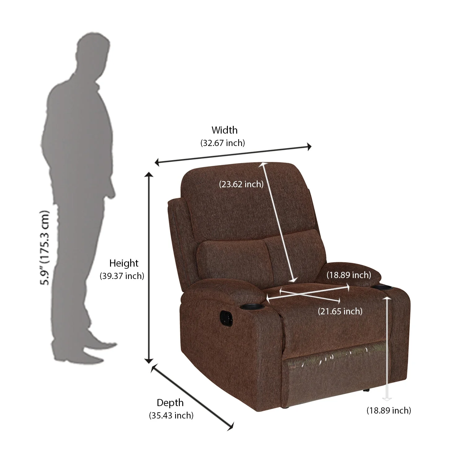 Nilkamal Matt 1 Seater Manual Recliner (Cocoa) - Image 14