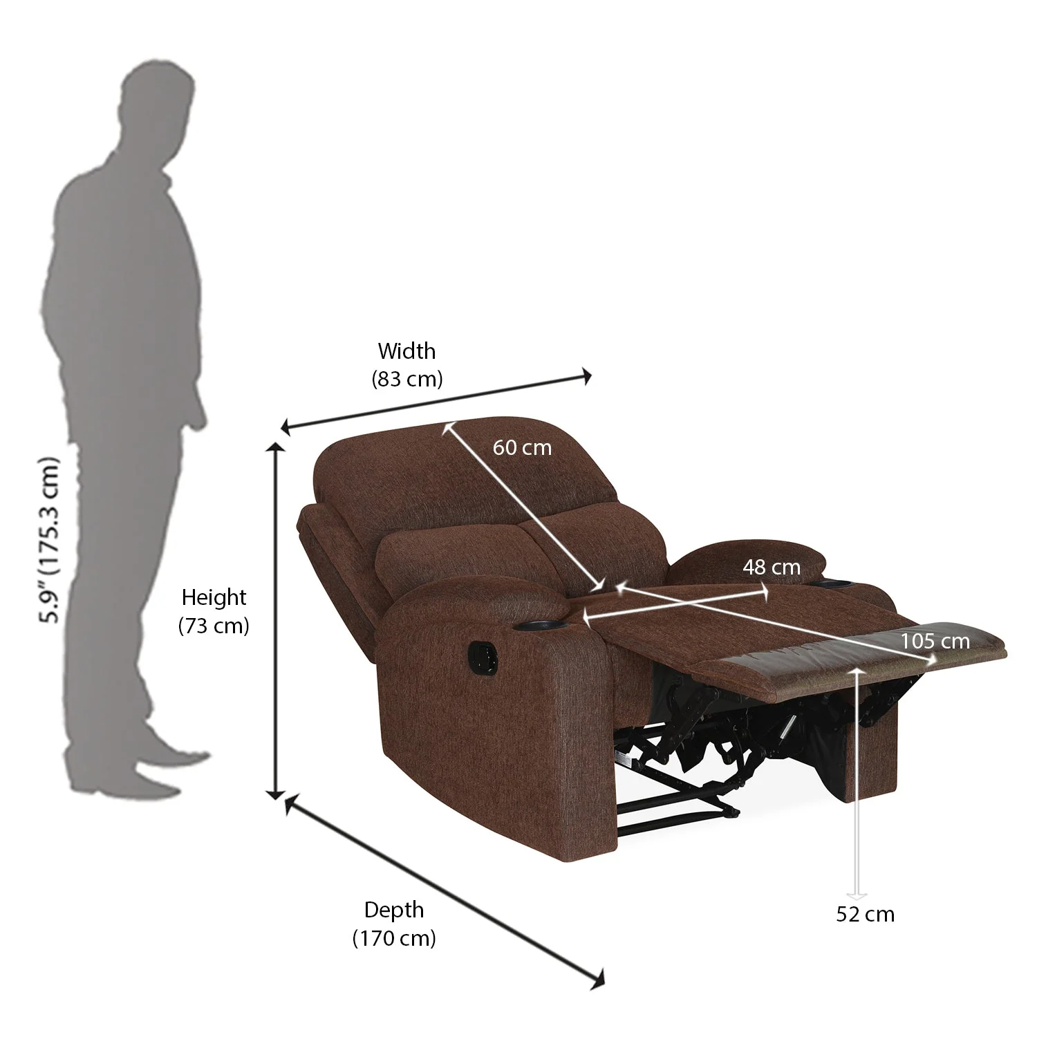 Nilkamal Matt 1 Seater Manual Recliner (Cocoa) - Image 15