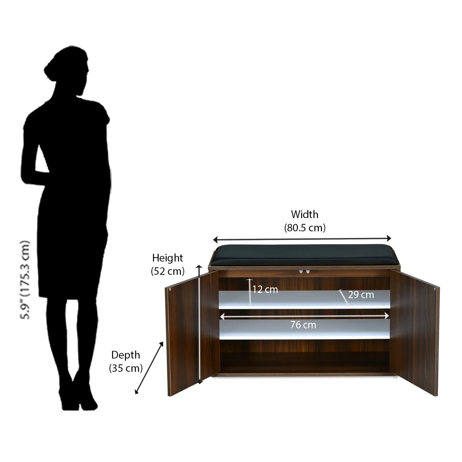 Nilkamal Metro 2 Door Engineered Wood Shoe Cabinet (Walnut) - Image 8