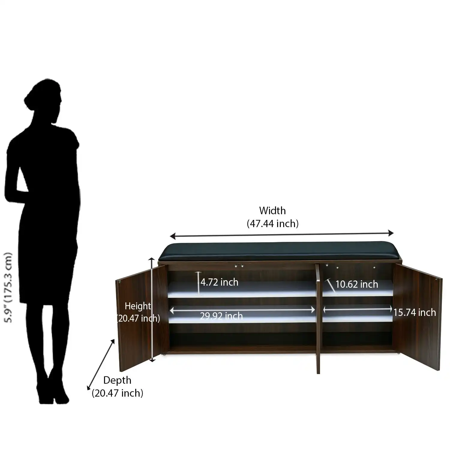 Nilkamal Metro 3 Door Engineered Wood Shoe Cabinet (Walnut) - Image 9