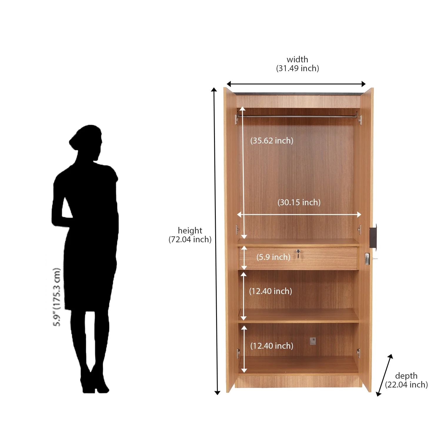 Nilkamal Milford 2 Door Wardrobe (Urban Teak) - Image 10