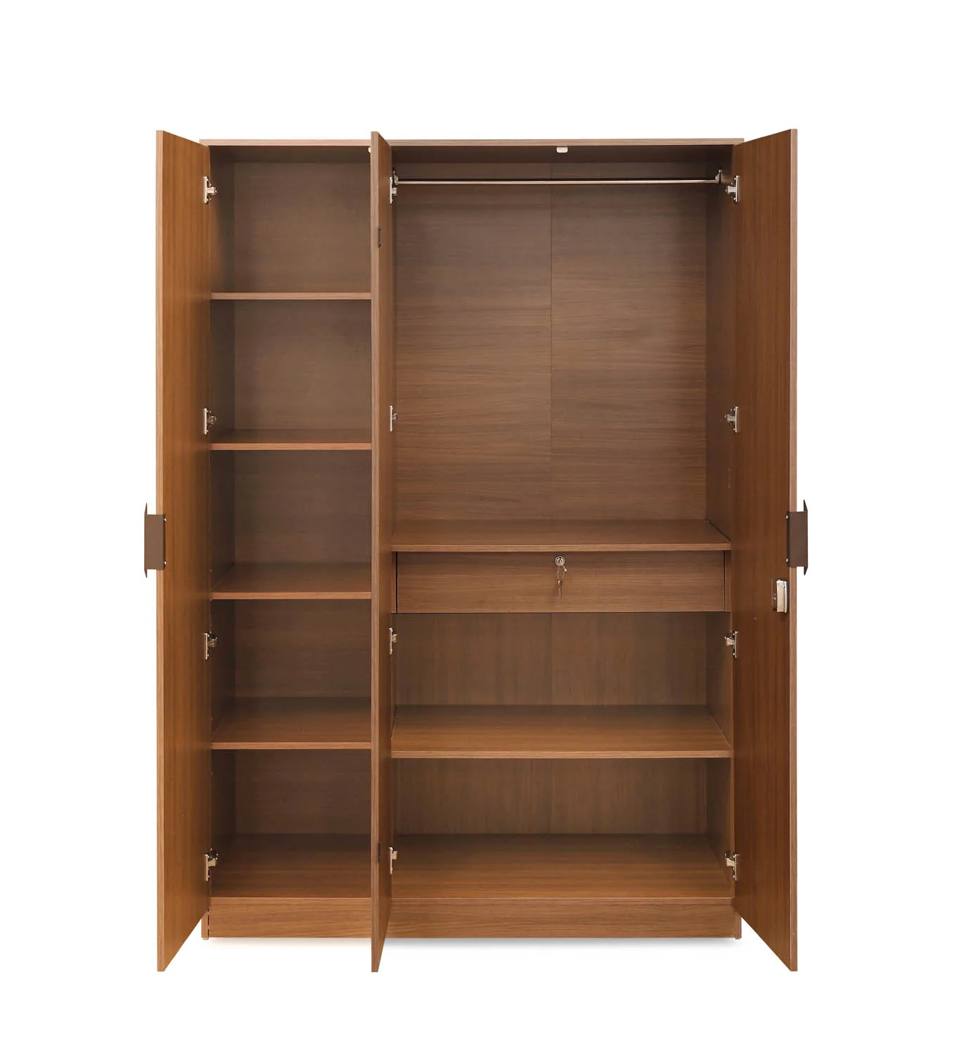 Nilkamal Milford 3 Door Wardrobe with Mirror (Classic Walnut) - Image 4