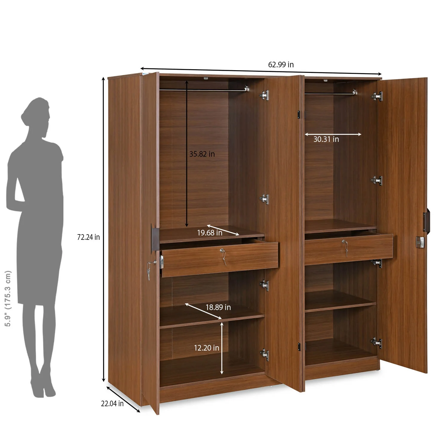 Nilkamal Milford 4 Door Wardrobe (Classic Walnut) - Image 11
