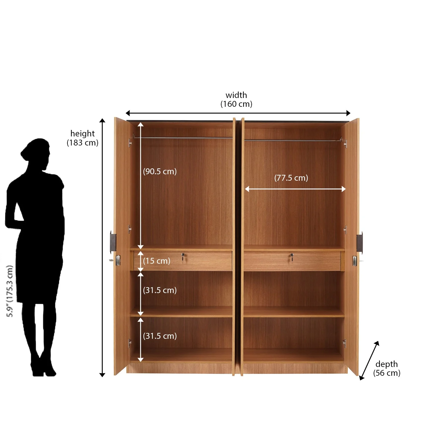 Nilkamal Milford 4 Door Wardrobe (Urban Teak) - Image 9