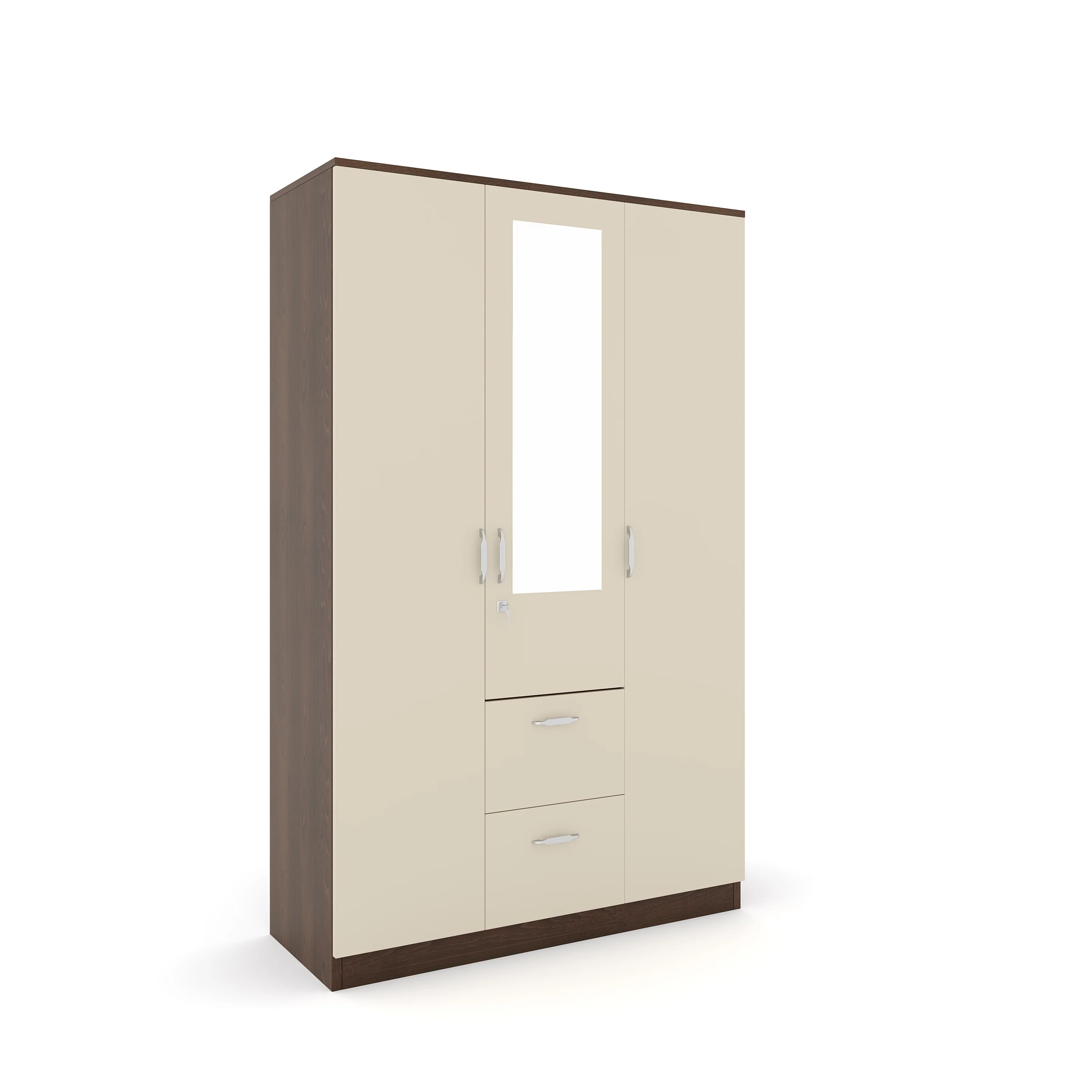Nilkamal Mozart 3 Door Mirror Wardrobe (Walnut / White) - Image 3