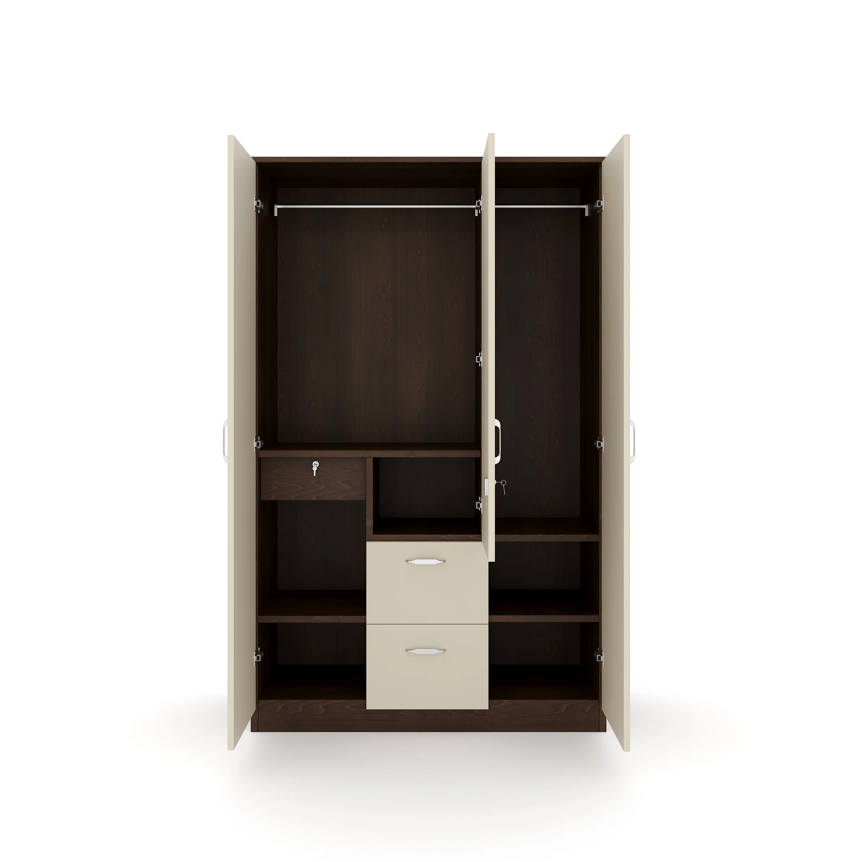 Nilkamal Mozart 3 Door Mirror Wardrobe (Walnut / White) - Image 4