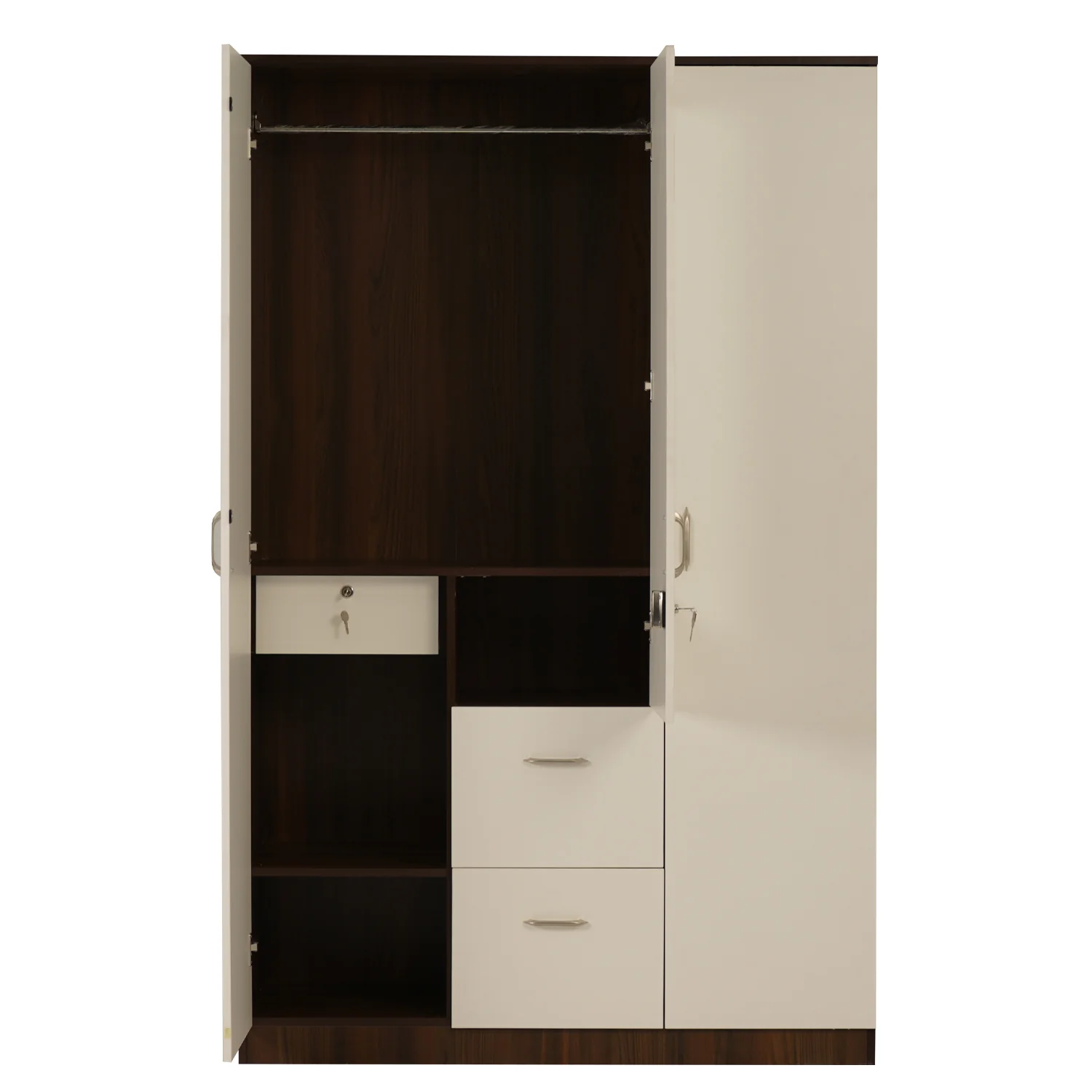 Nilkamal Mozart 3 Door Mirror Wardrobe (Walnut / White) - Image 6