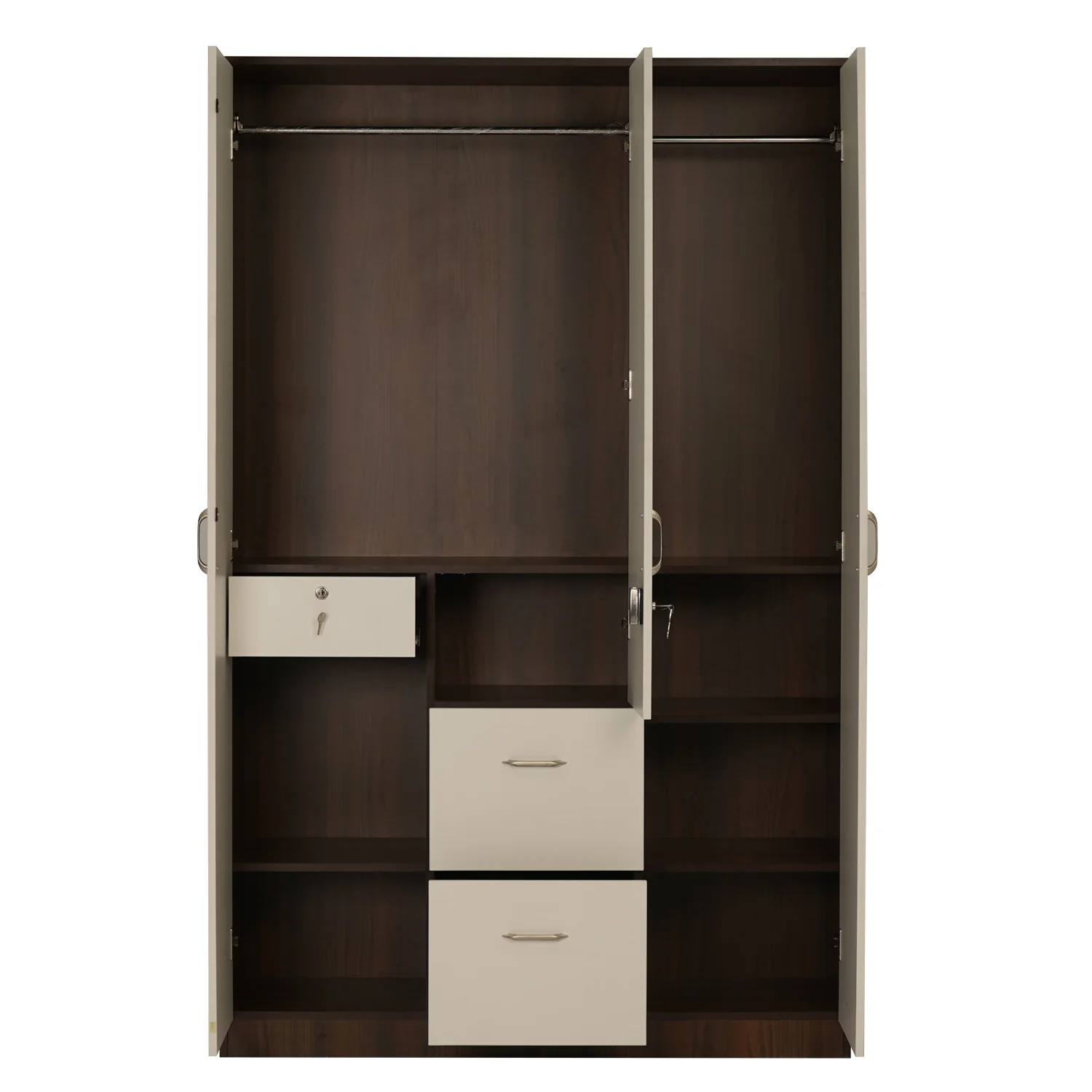Nilkamal Mozart 3 Door Mirror Wardrobe (Walnut / White) - Image 7