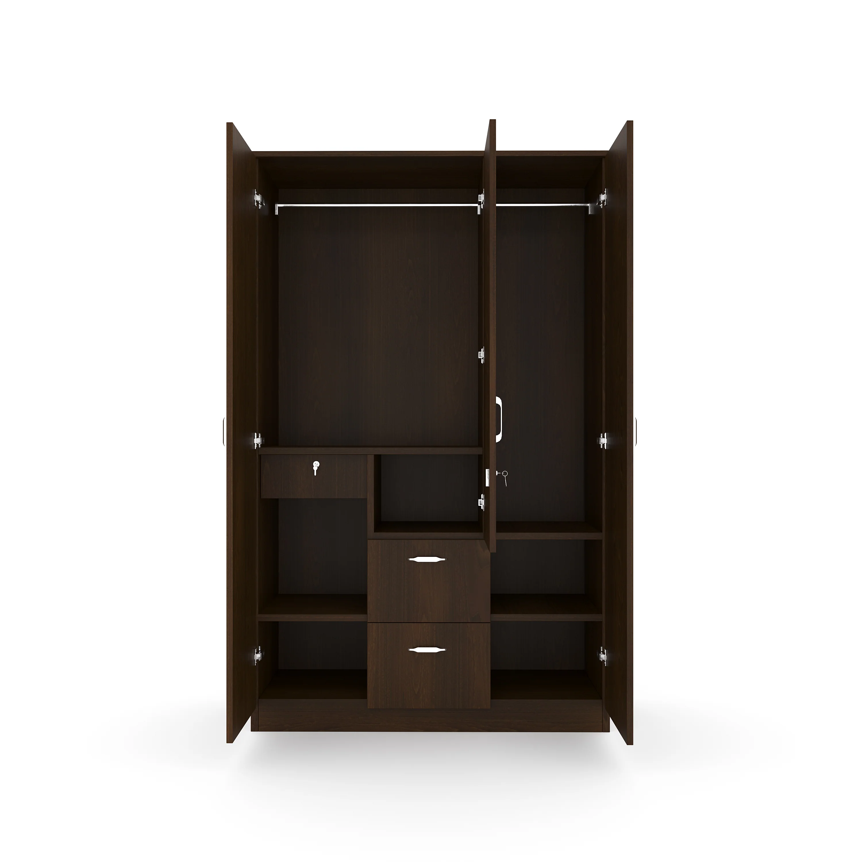 Nilkamal Mozart 3 Door Wardrobe with Mirror (Walnut) - Image 4