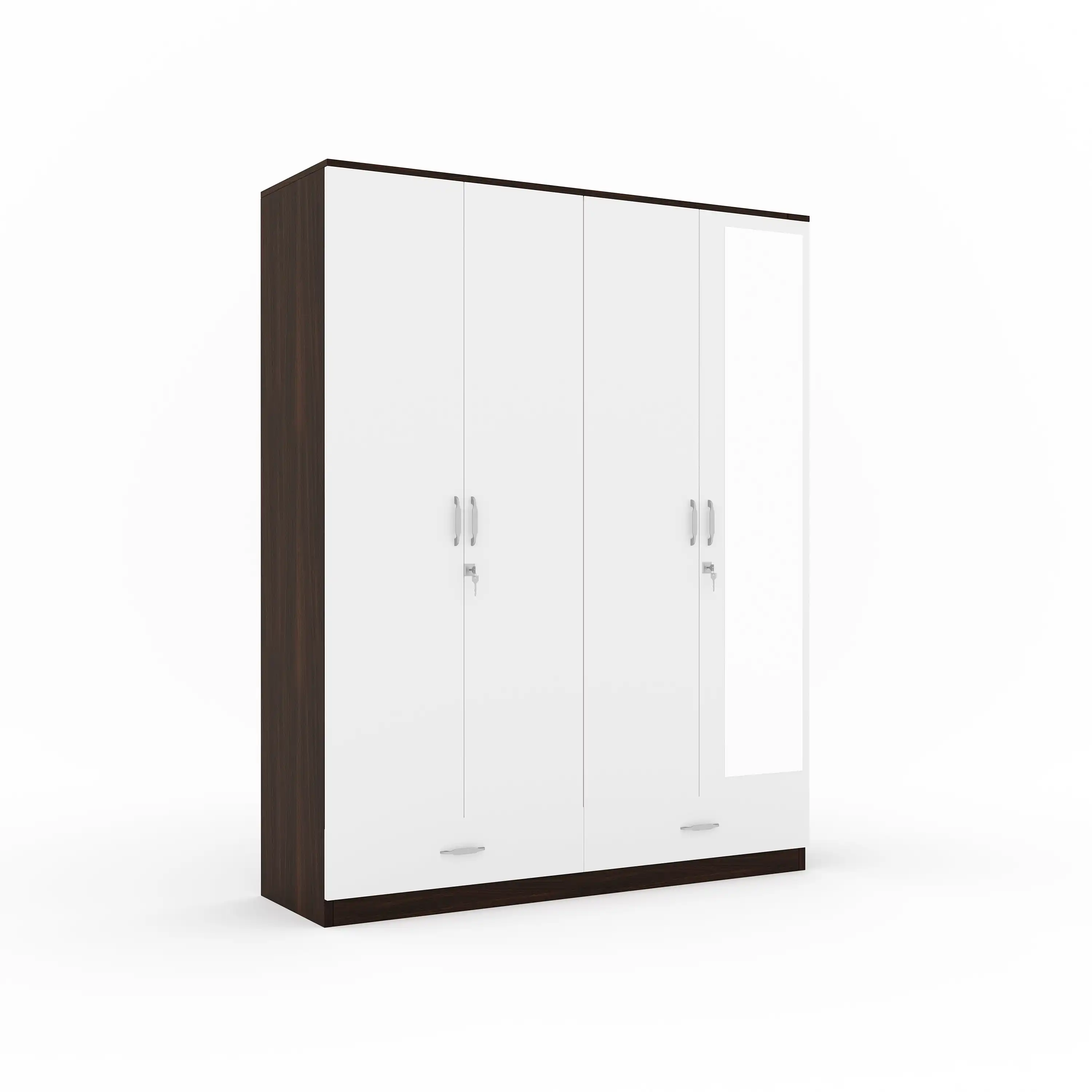 Nilkamal Mozart 4 Door Mirror Wardrobe (Walnut / White) - Image 3