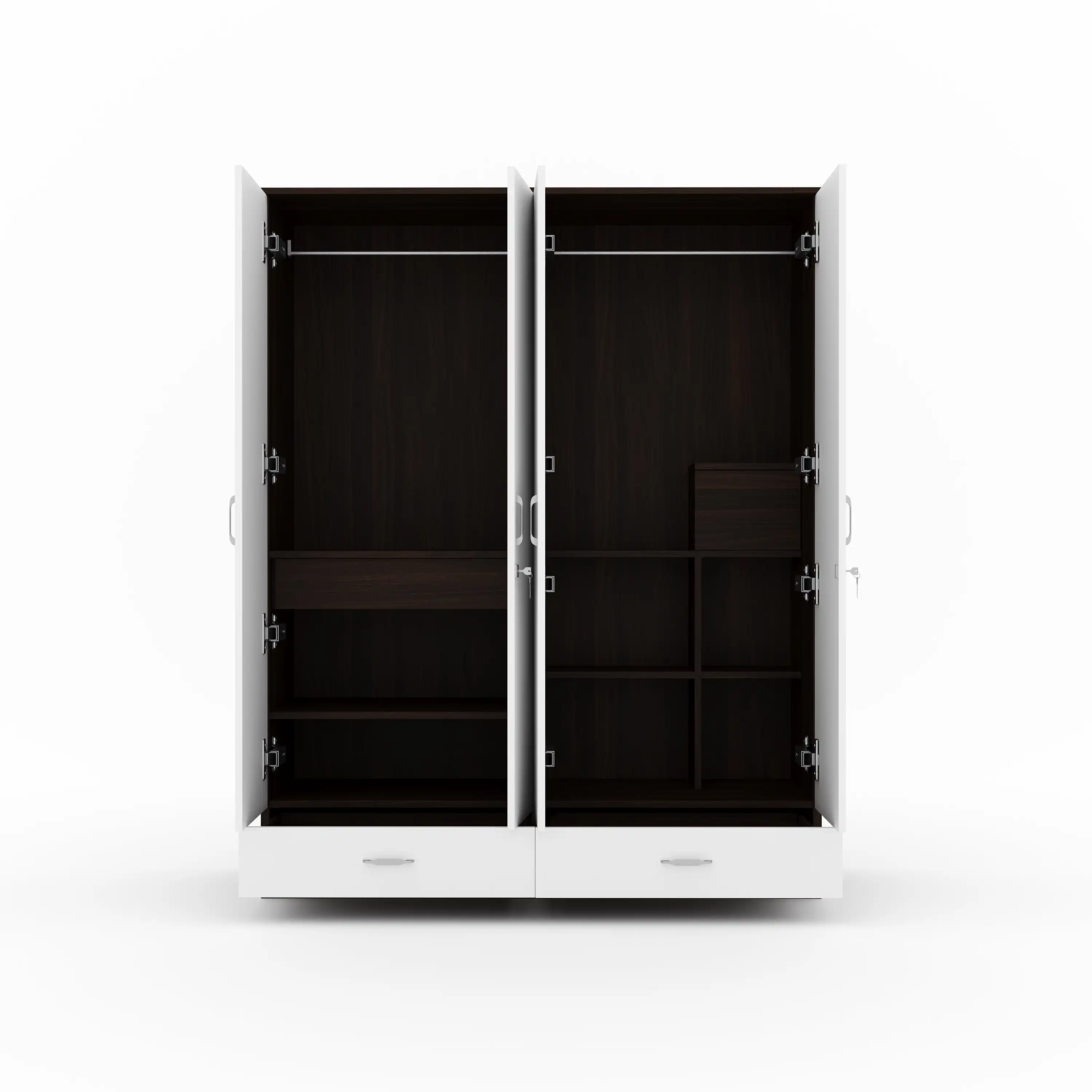 Nilkamal Mozart 4 Door Mirror Wardrobe (Walnut / White) - Image 4