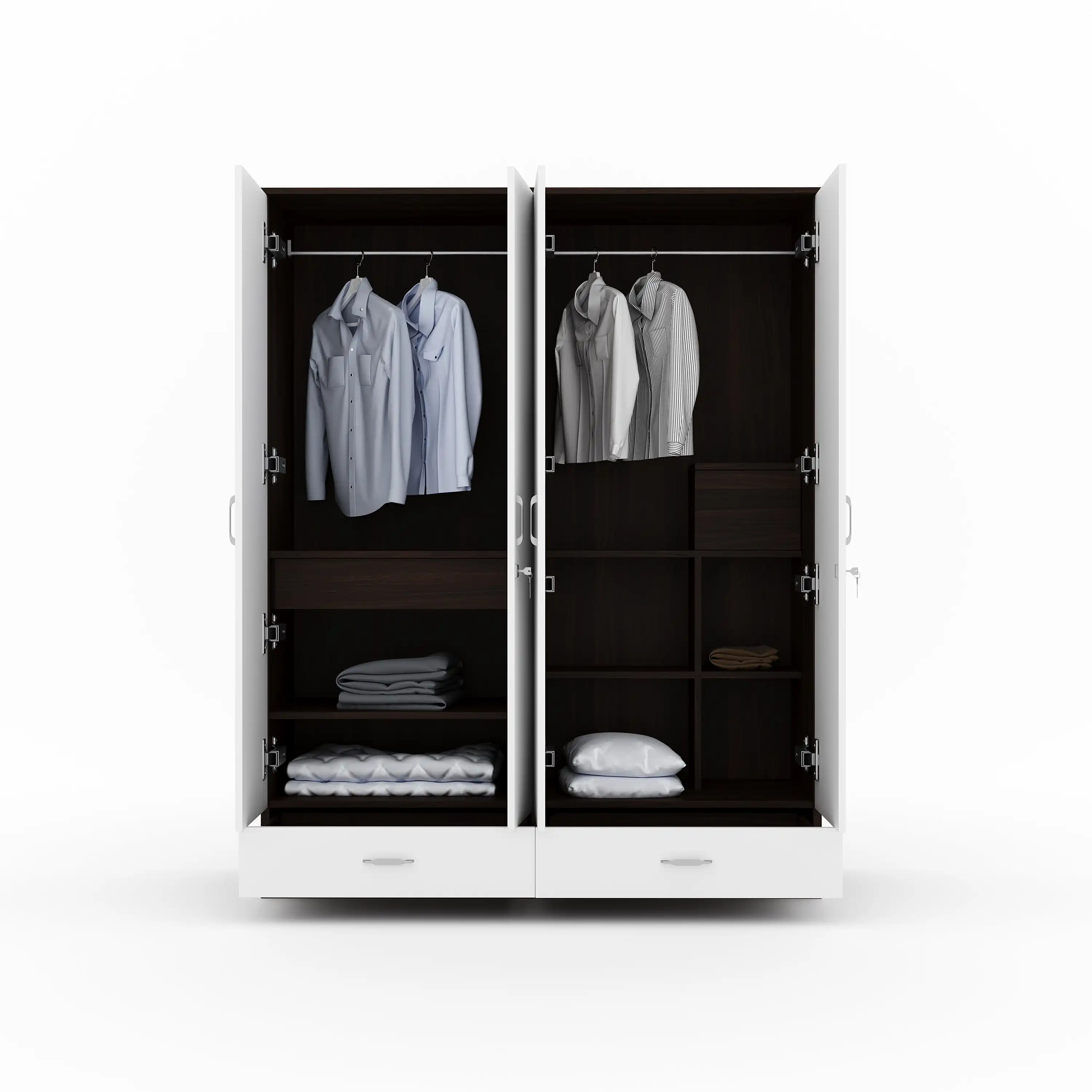 Nilkamal Mozart 4 Door Mirror Wardrobe (Walnut / White) - Image 5