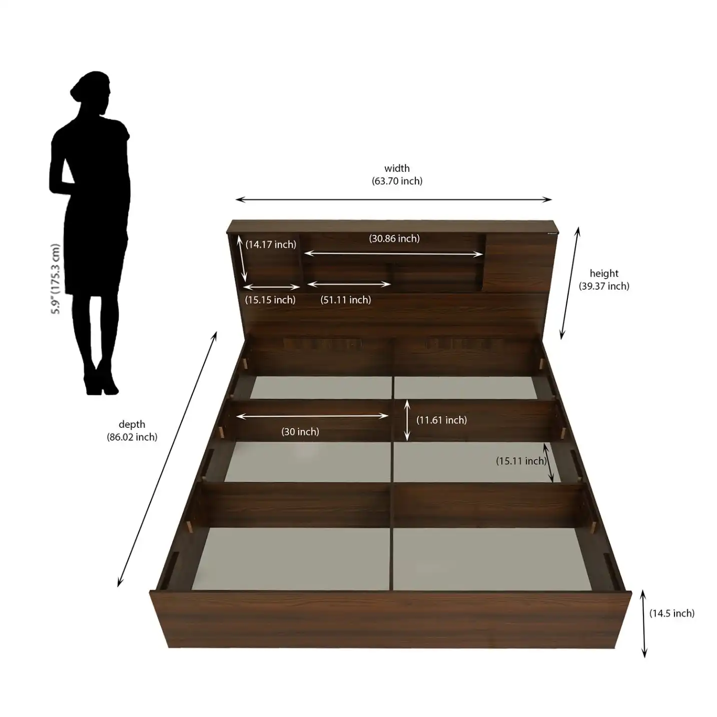 Nilkamal Mozart Queen Bed With Storage (Walnut) - Image 8