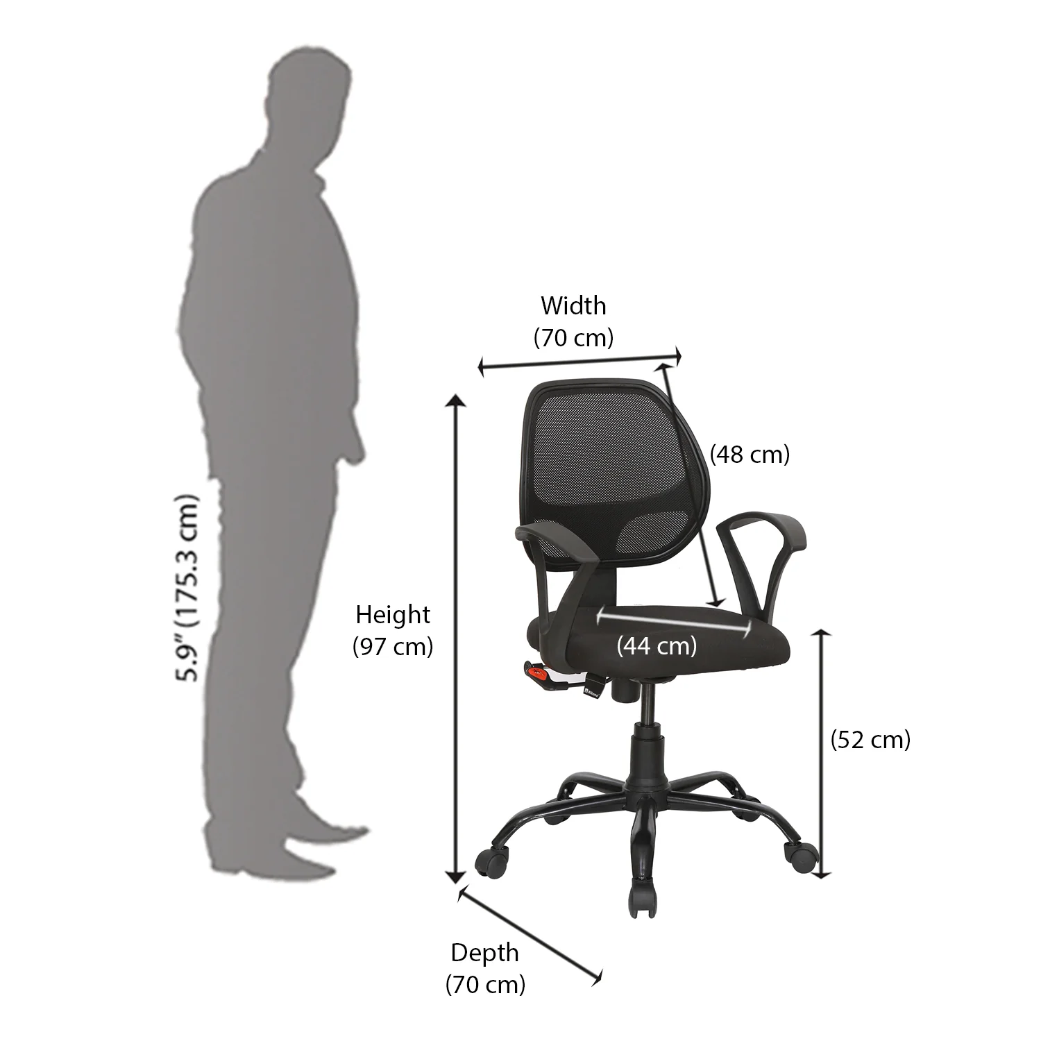 Nilkamal Mustang Mid Back Mesh Office Chair (Black) - Image 8