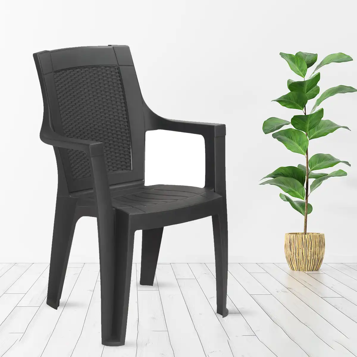 Nilkamal Mystique Plastic Arm Chair (Charcoal Grey) - Image 2