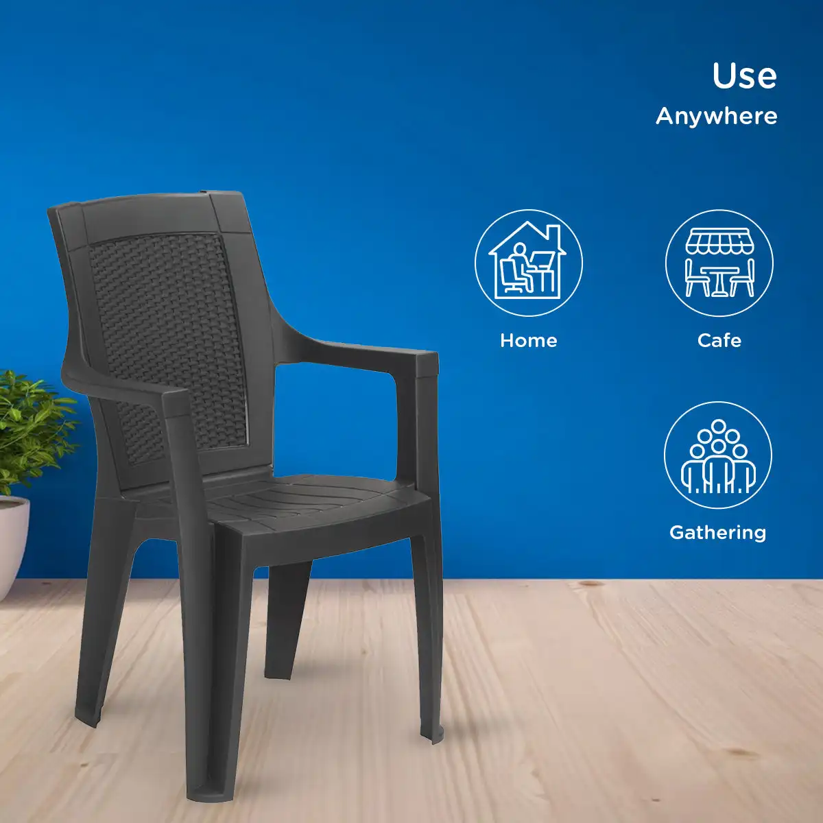 Nilkamal Mystique Plastic Arm Chair (Charcoal Grey) - Image 4