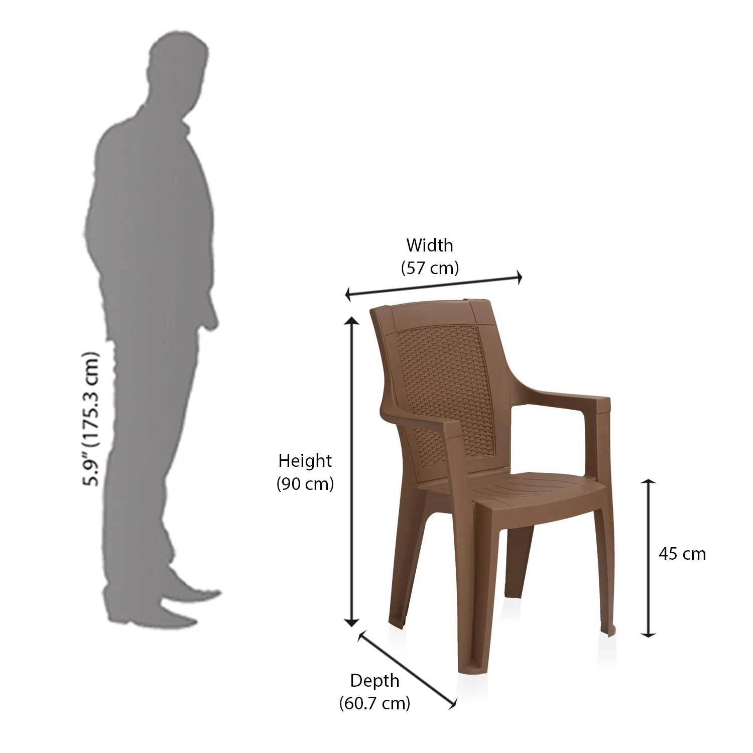 Nilkamal Mystique Plastic Arm Chair (Rattan Dark Beige) - Image 10