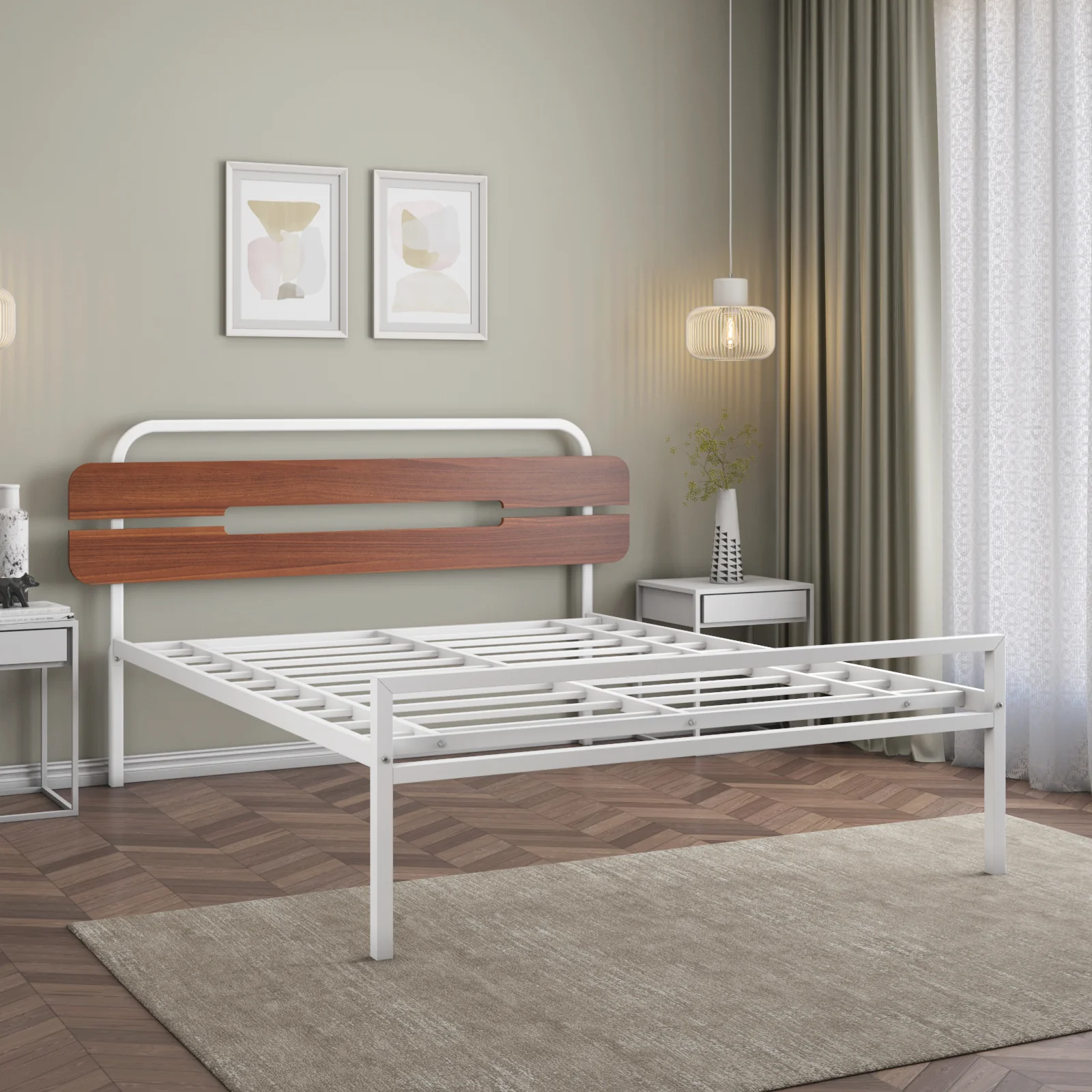 Nilkamal Nova Metal King Bed (Ivory/Walnut) - Image 9