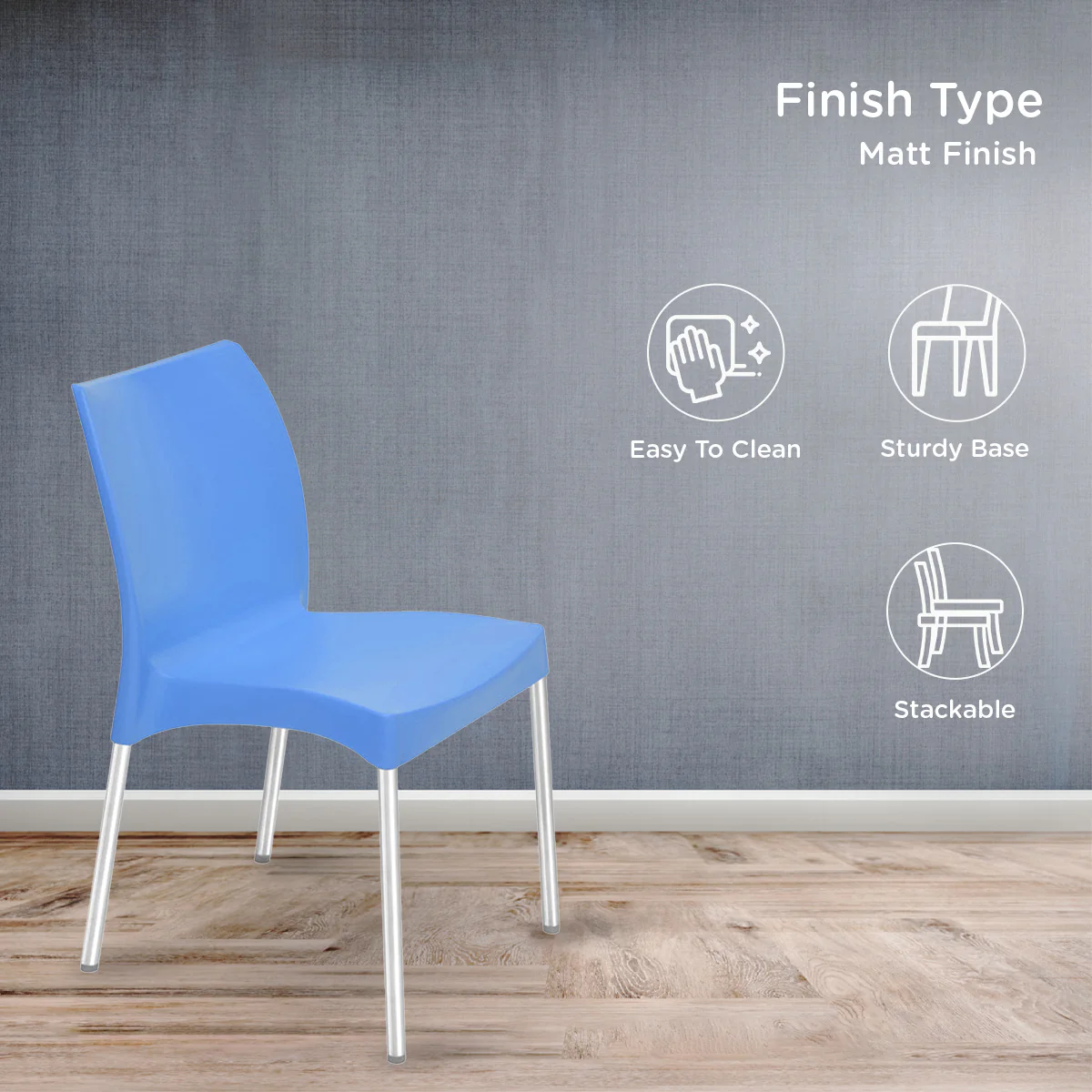 Nilkamal Novella 07 Plastic Armless Chair (Blue) - Image 5